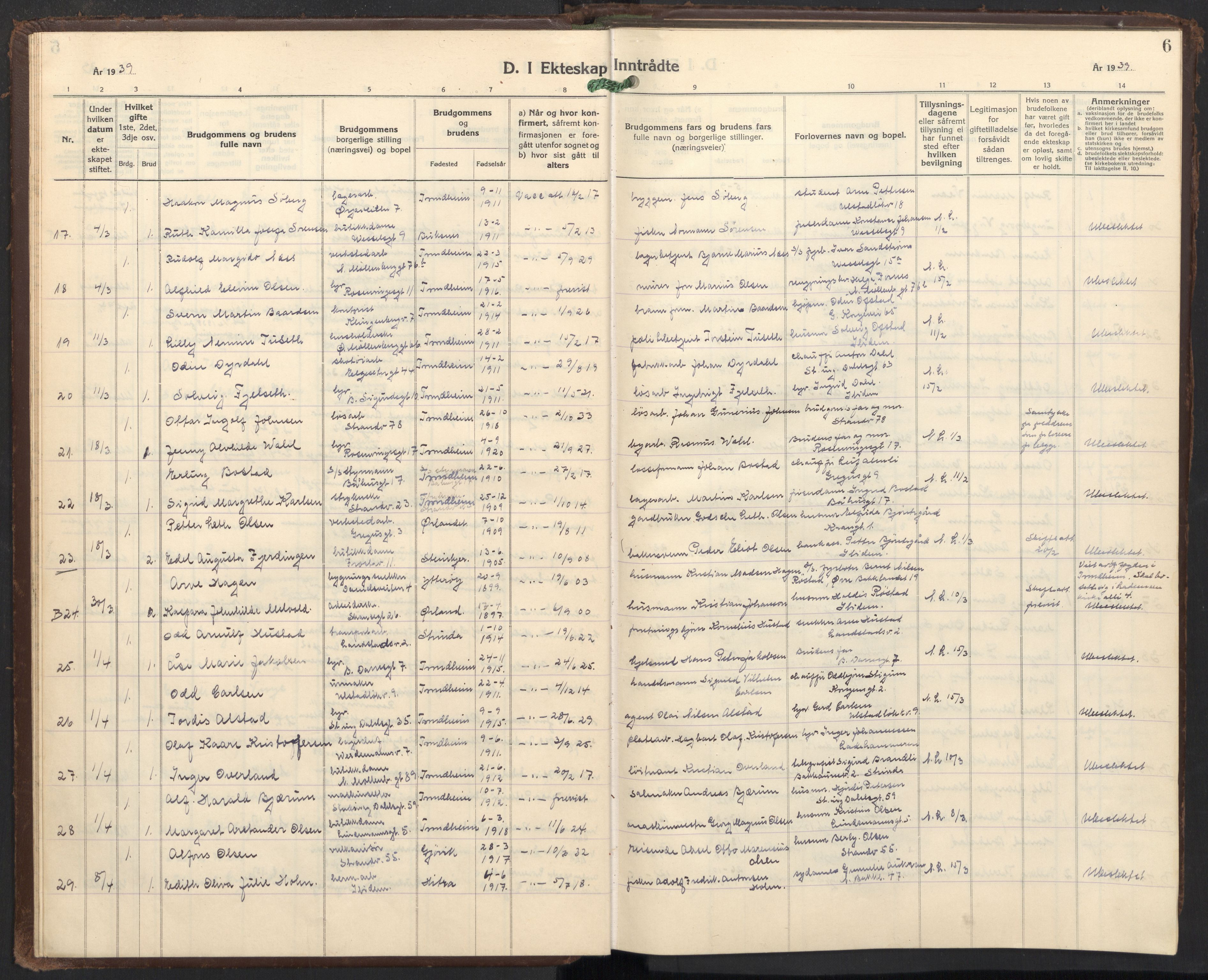 Ministerialprotokoller, klokkerbøker og fødselsregistre - Sør-Trøndelag, SAT/A-1456/605/L0263: Parish register (copy) no. 605C10, 1938-1949, p. 6