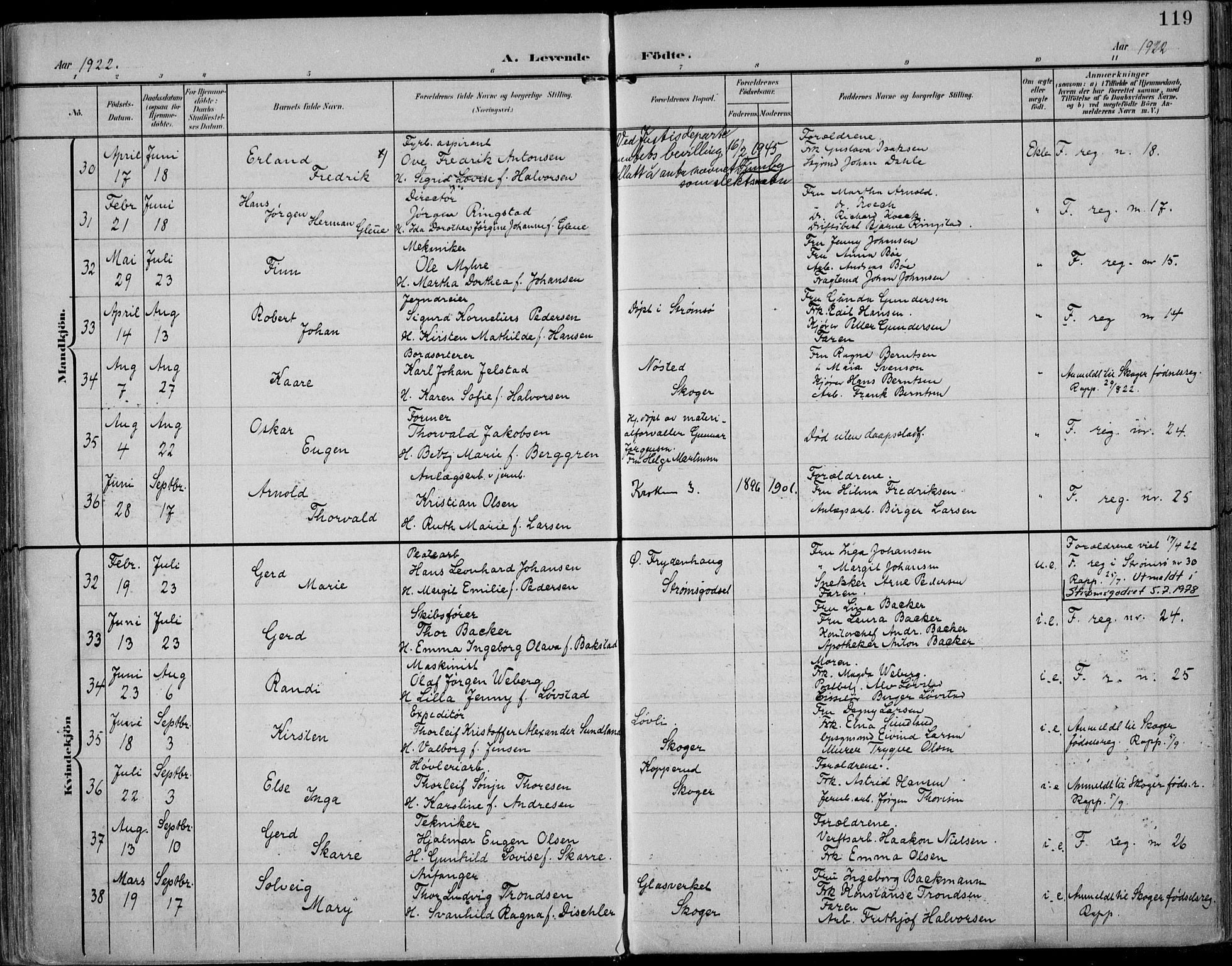 Strømsø kirkebøker, AV/SAKO-A-246/F/Fb/L0008: Parish register (official) no. II 8, 1902-1933, p. 119