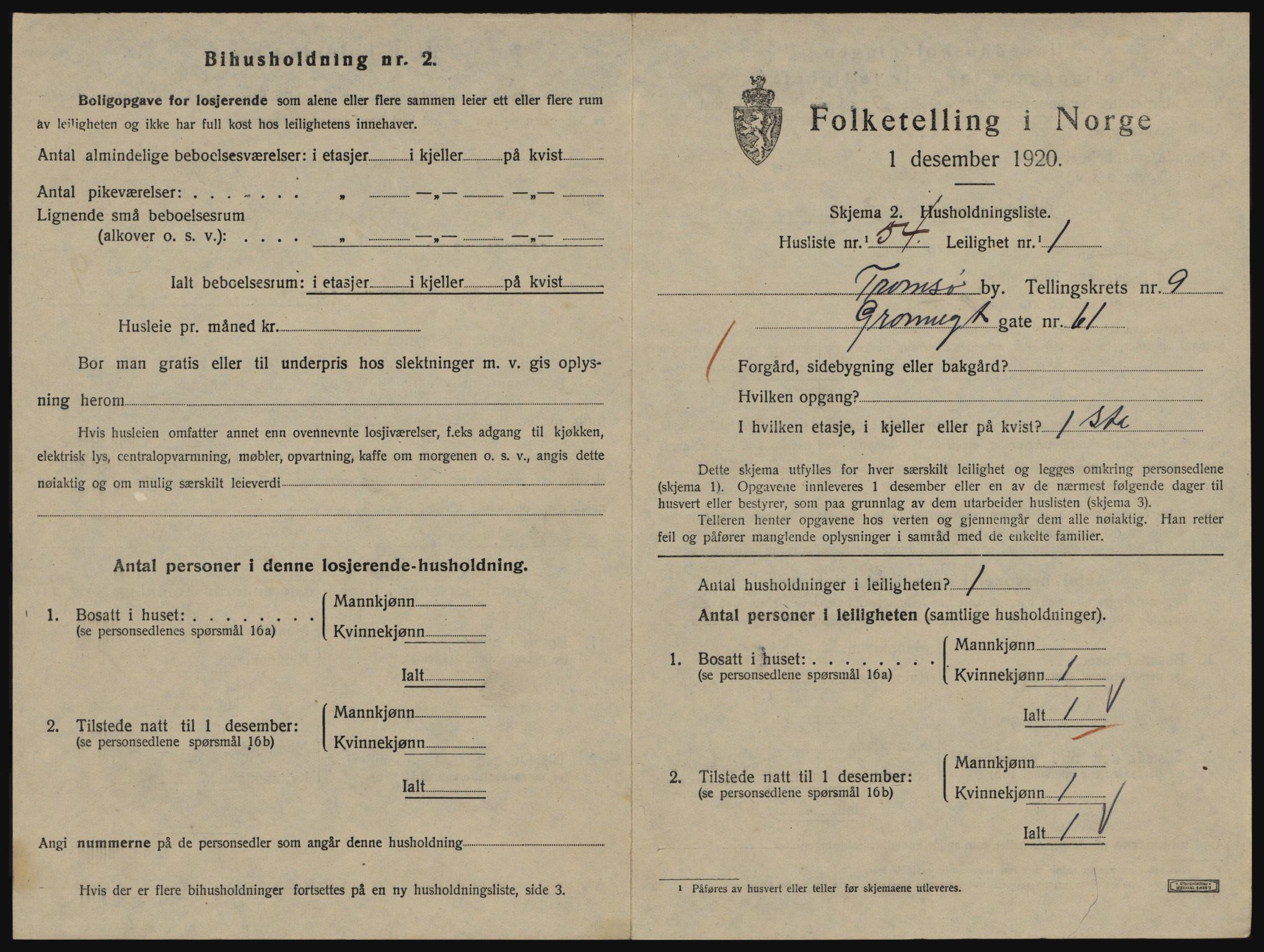 SATØ, 1920 census for Tromsø, 1920, p. 5037