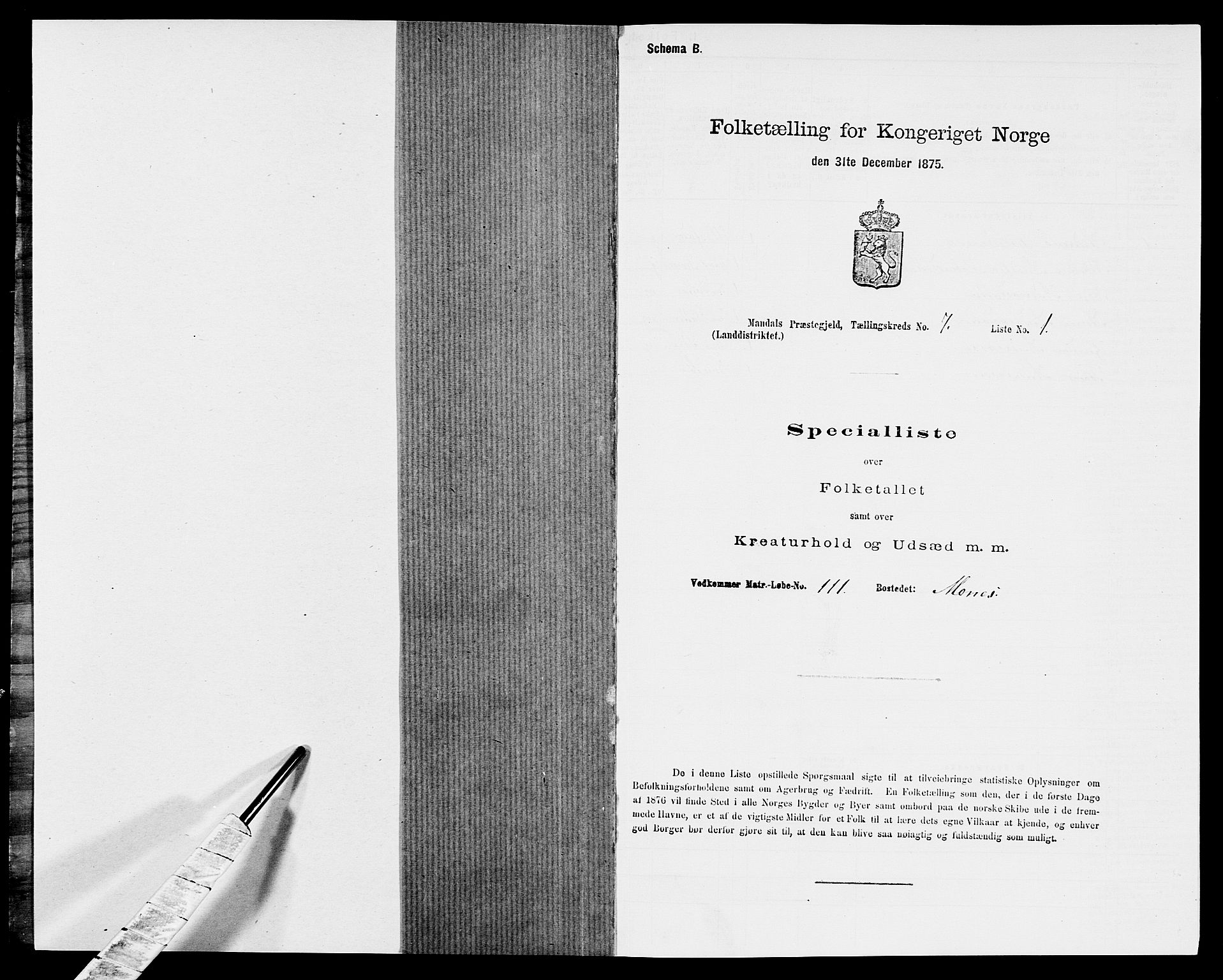 SAK, 1875 census for 1019L Mandal/Halse og Harkmark, 1875, p. 1014