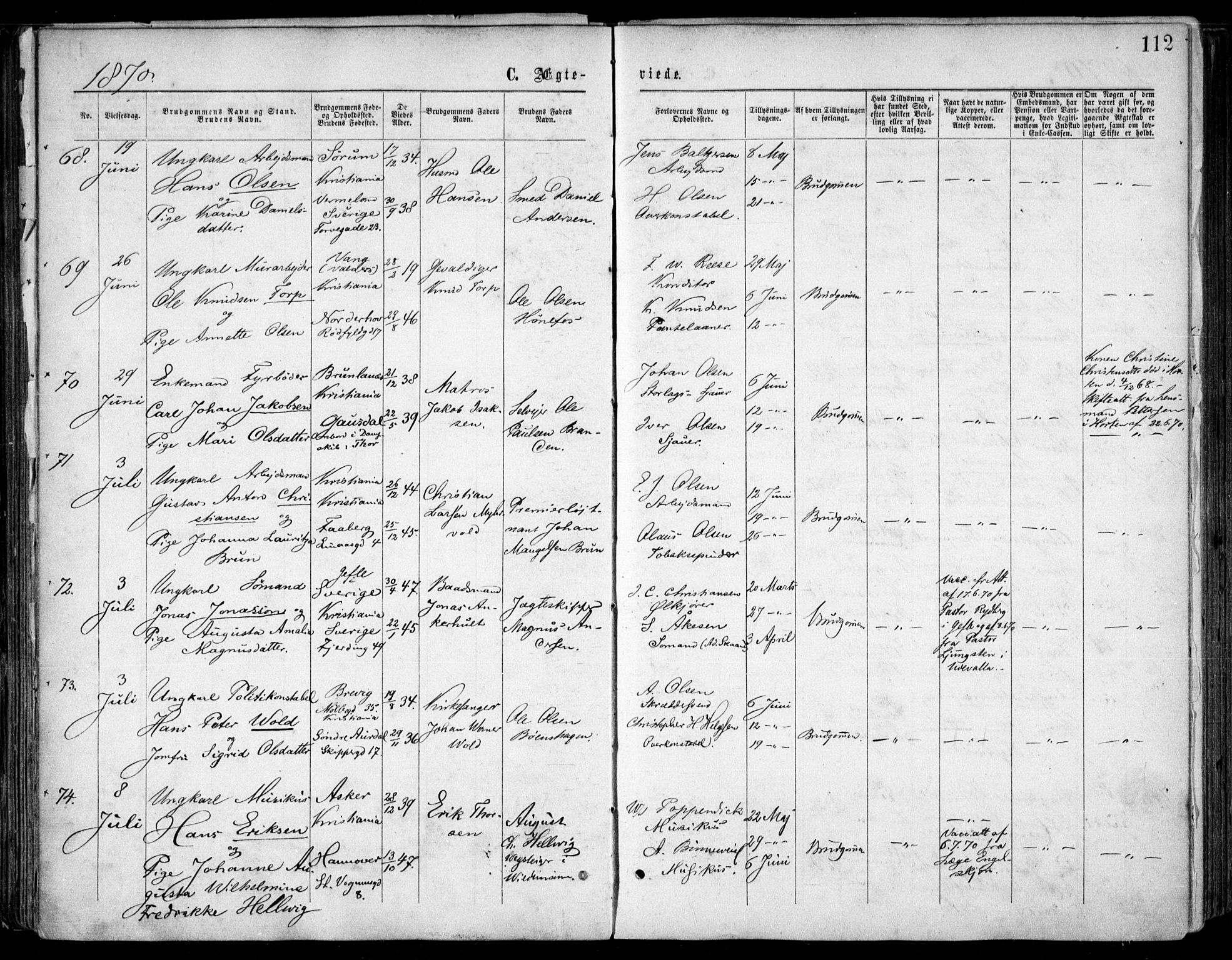 Oslo domkirke Kirkebøker, SAO/A-10752/F/Fa/L0021: Parish register (official) no. 21, 1865-1884, p. 112