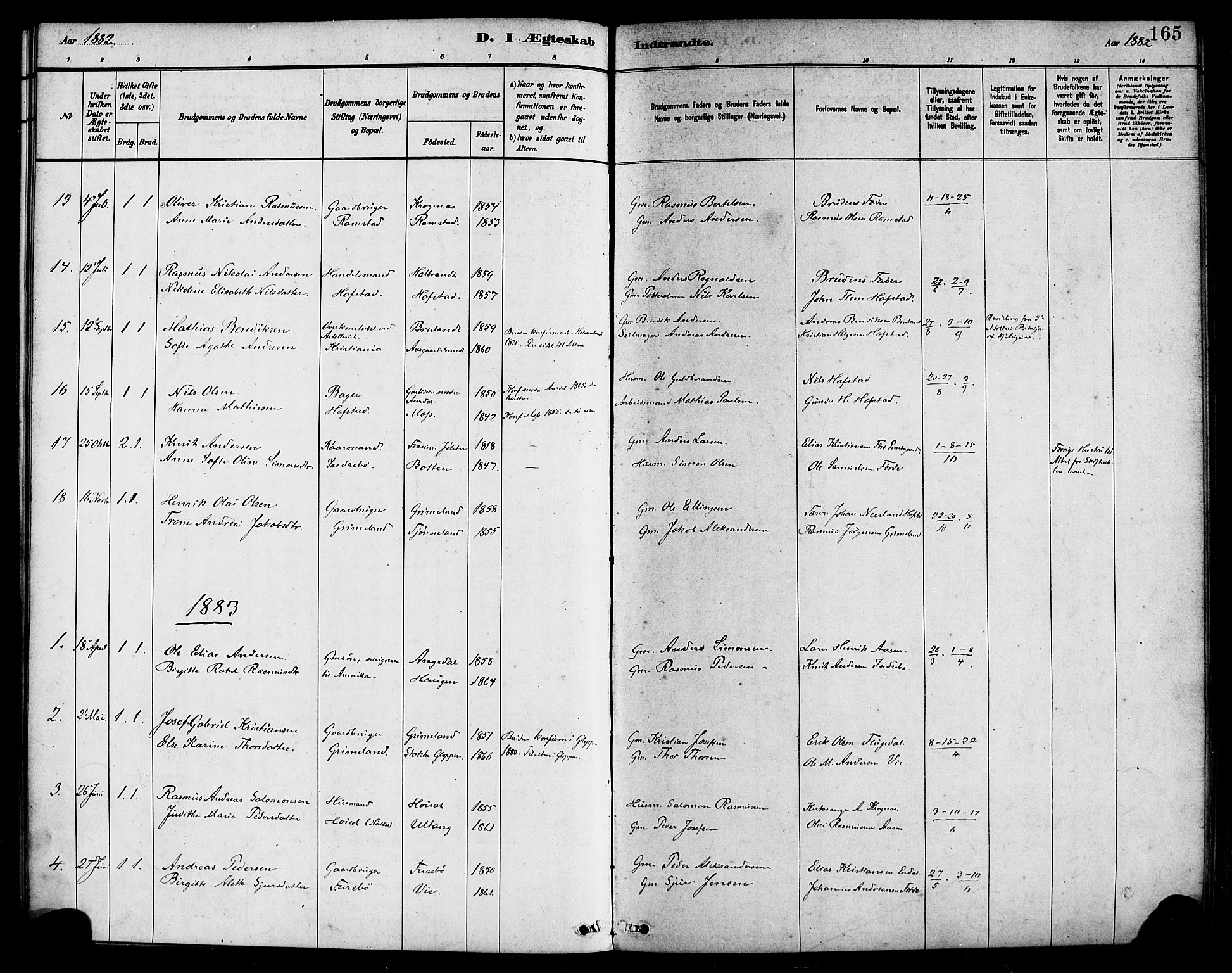 Førde sokneprestembete, SAB/A-79901/H/Haa/Haab/L0001: Parish register (official) no. B 1, 1880-1898, p. 165