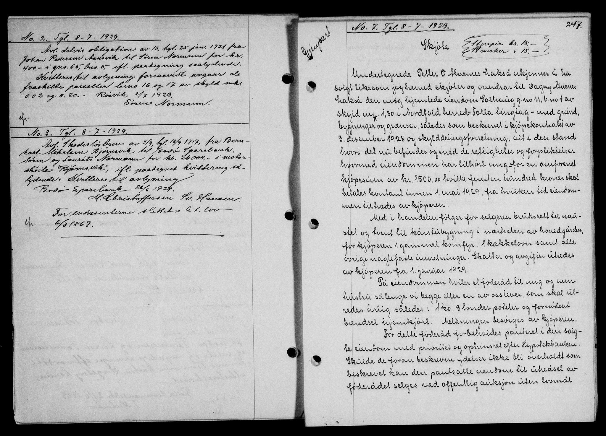 Salten sorenskriveri, AV/SAT-A-4578/1/2/2C/L0057: Mortgage book no. 47, 1929-1929, Deed date: 08.07.1929