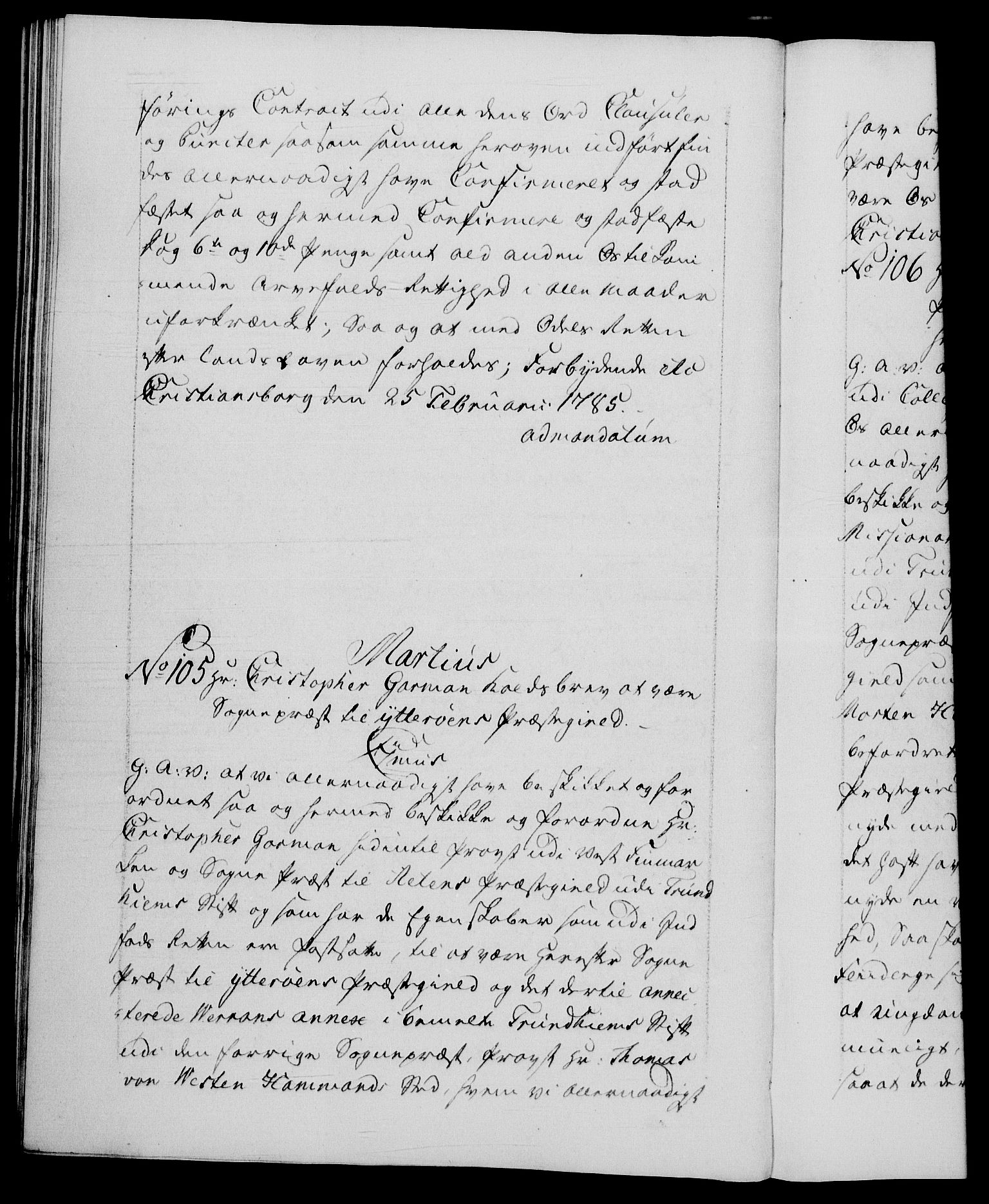 Danske Kanselli 1572-1799, AV/RA-EA-3023/F/Fc/Fca/Fcaa/L0050: Norske registre, 1784-1785, p. 523b