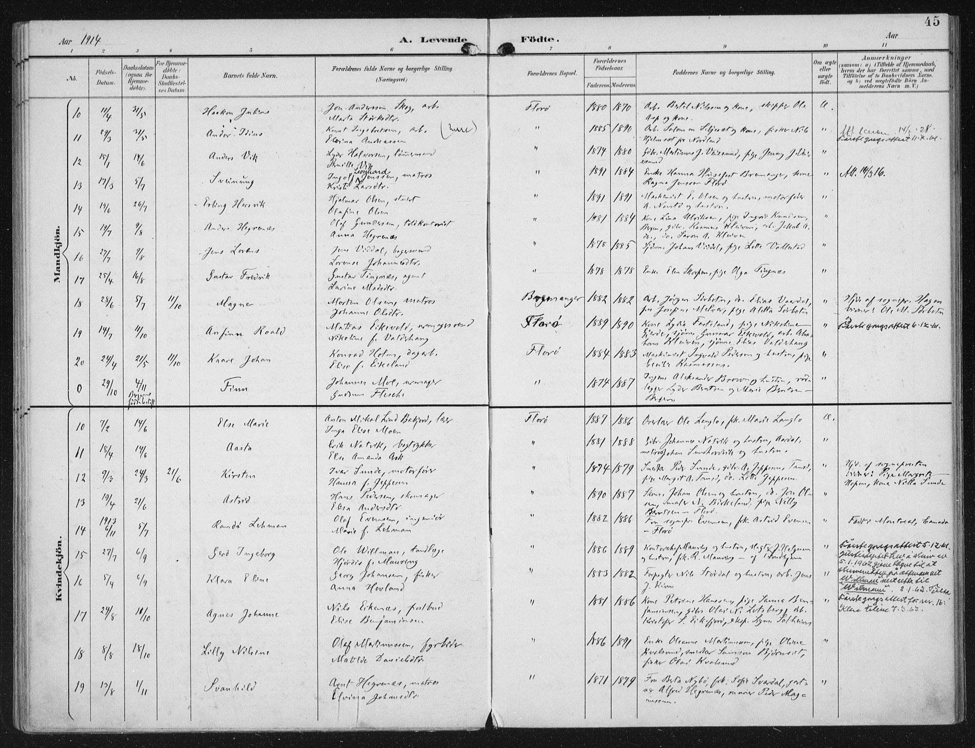 Kinn sokneprestembete, AV/SAB-A-80801/H/Haa/Haac/L0002: Parish register (official) no. C 2, 1895-1916, p. 45