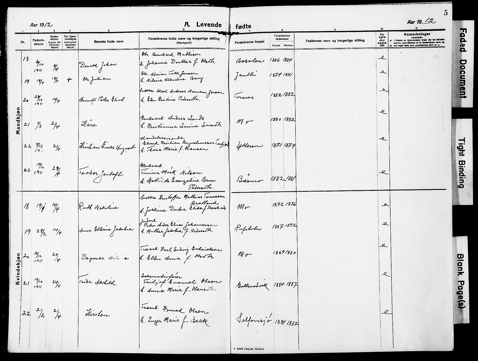 Ministerialprotokoller, klokkerbøker og fødselsregistre - Nordland, AV/SAT-A-1459/827/L0423: Parish register (copy) no. 827C12, 1912-1930, p. 5