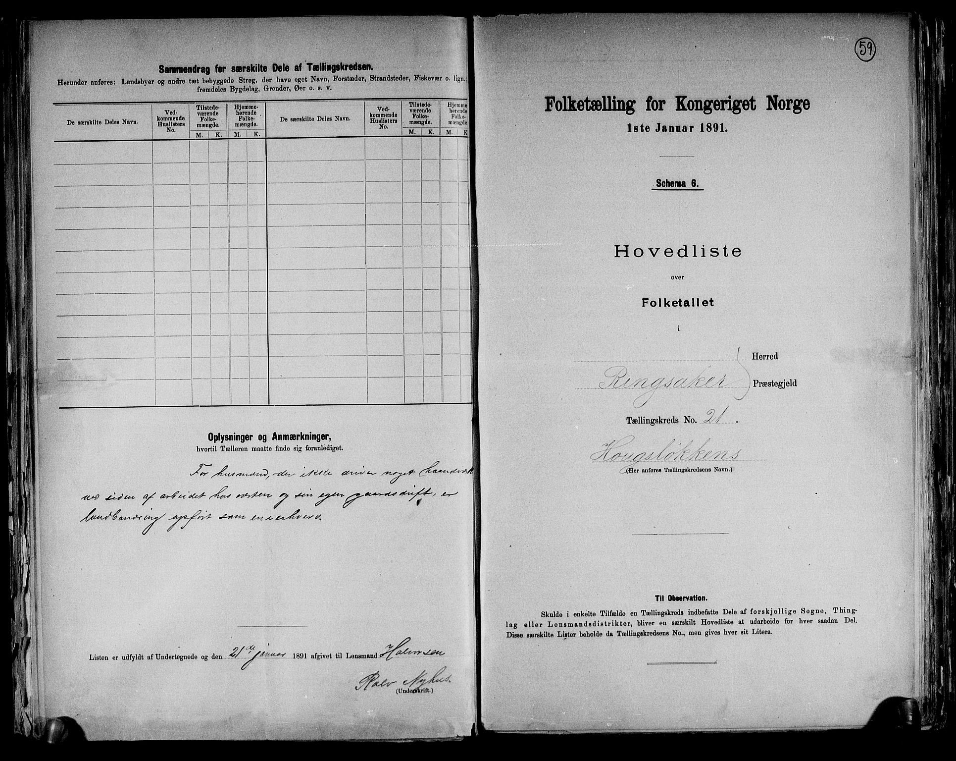 RA, 1891 census for 0412 Ringsaker, 1891, p. 59