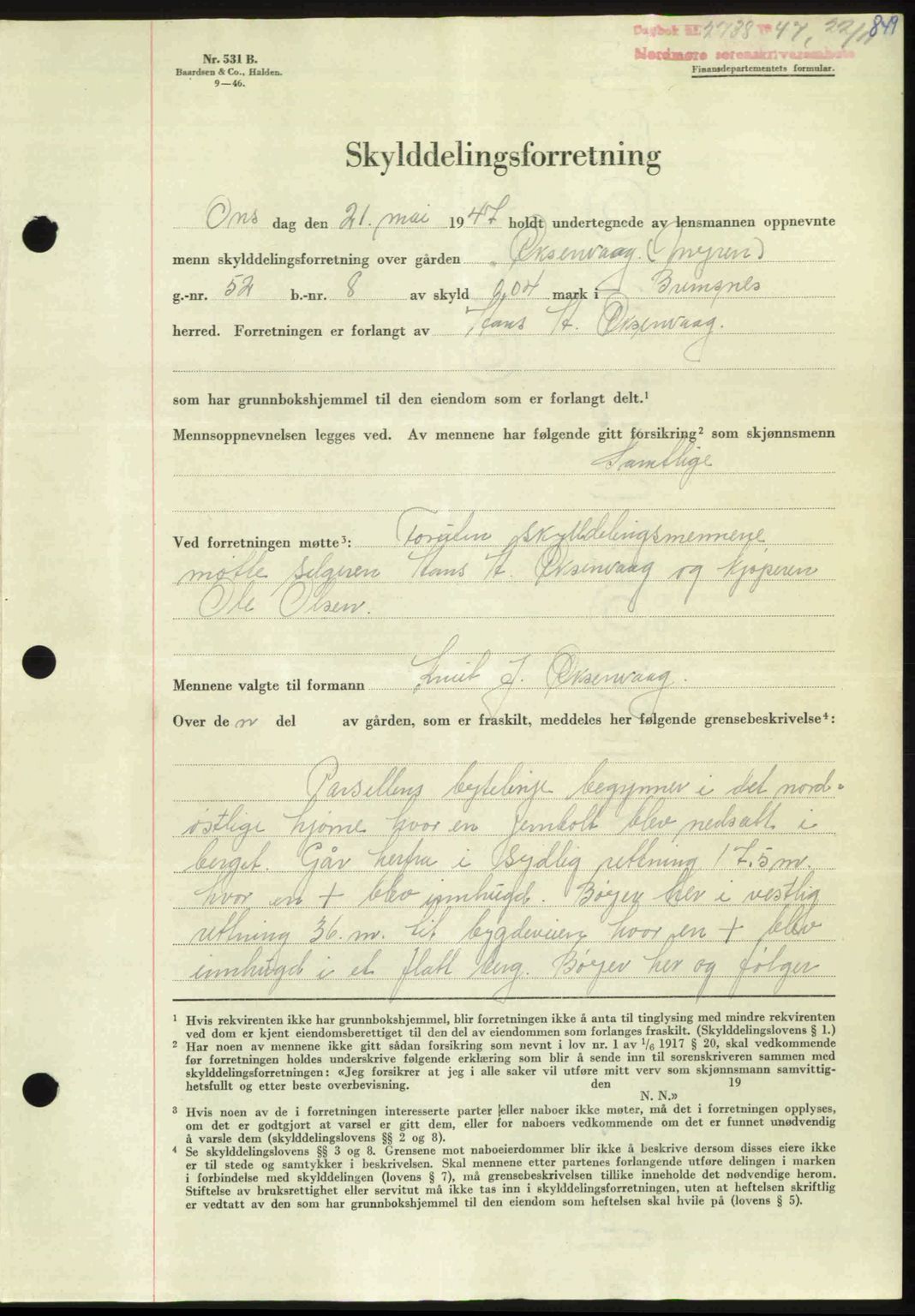 Nordmøre sorenskriveri, AV/SAT-A-4132/1/2/2Ca: Mortgage book no. A106, 1947-1947, Diary no: : 2738/1947