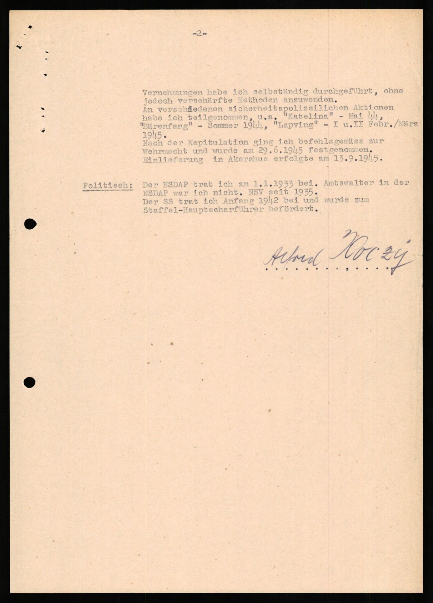 Forsvaret, Forsvarets overkommando II, AV/RA-RAFA-3915/D/Db/L0017: CI Questionaires. Tyske okkupasjonsstyrker i Norge. Tyskere., 1945-1946, p. 380