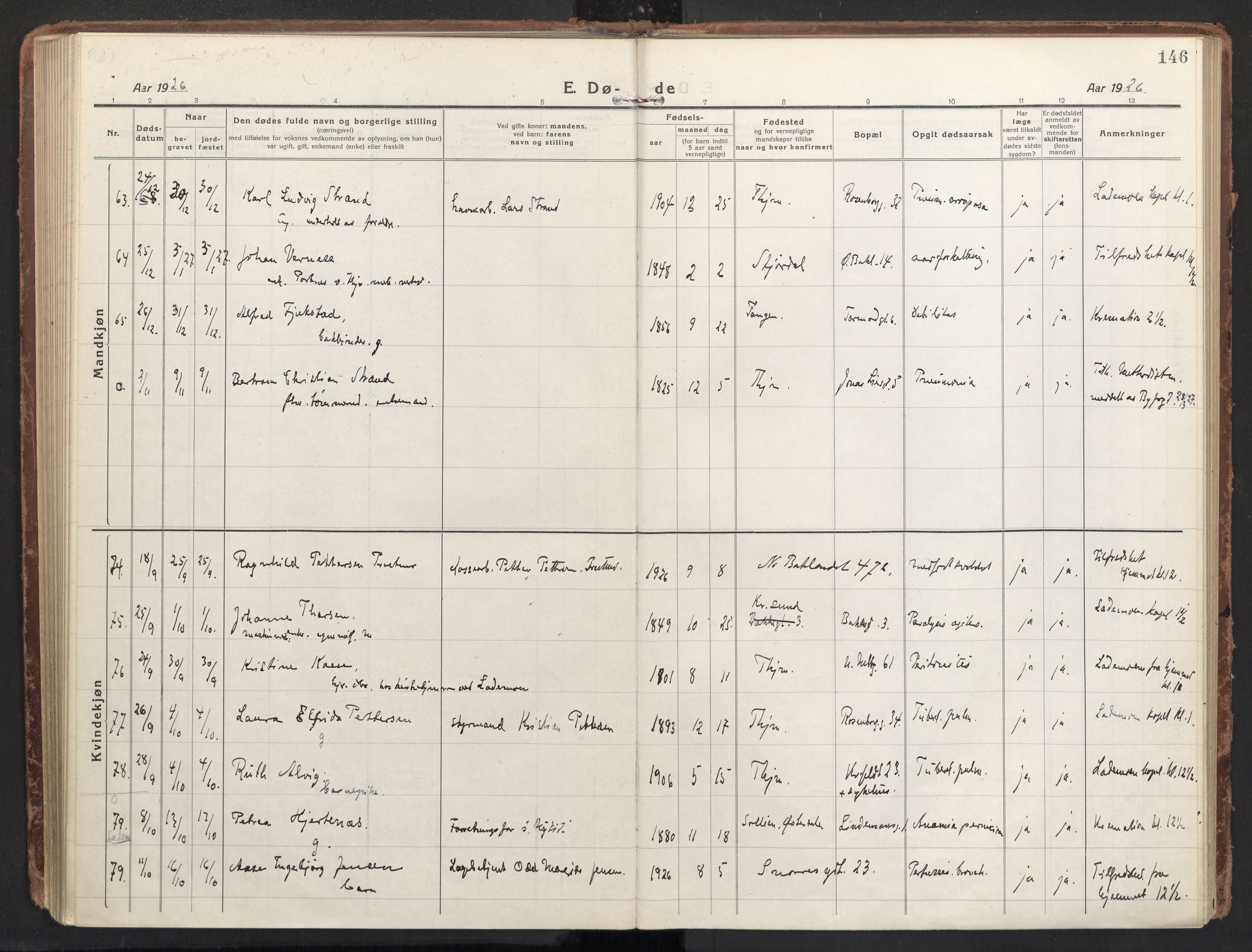 Ministerialprotokoller, klokkerbøker og fødselsregistre - Sør-Trøndelag, SAT/A-1456/604/L0207: Parish register (official) no. 604A27, 1917-1933, p. 146