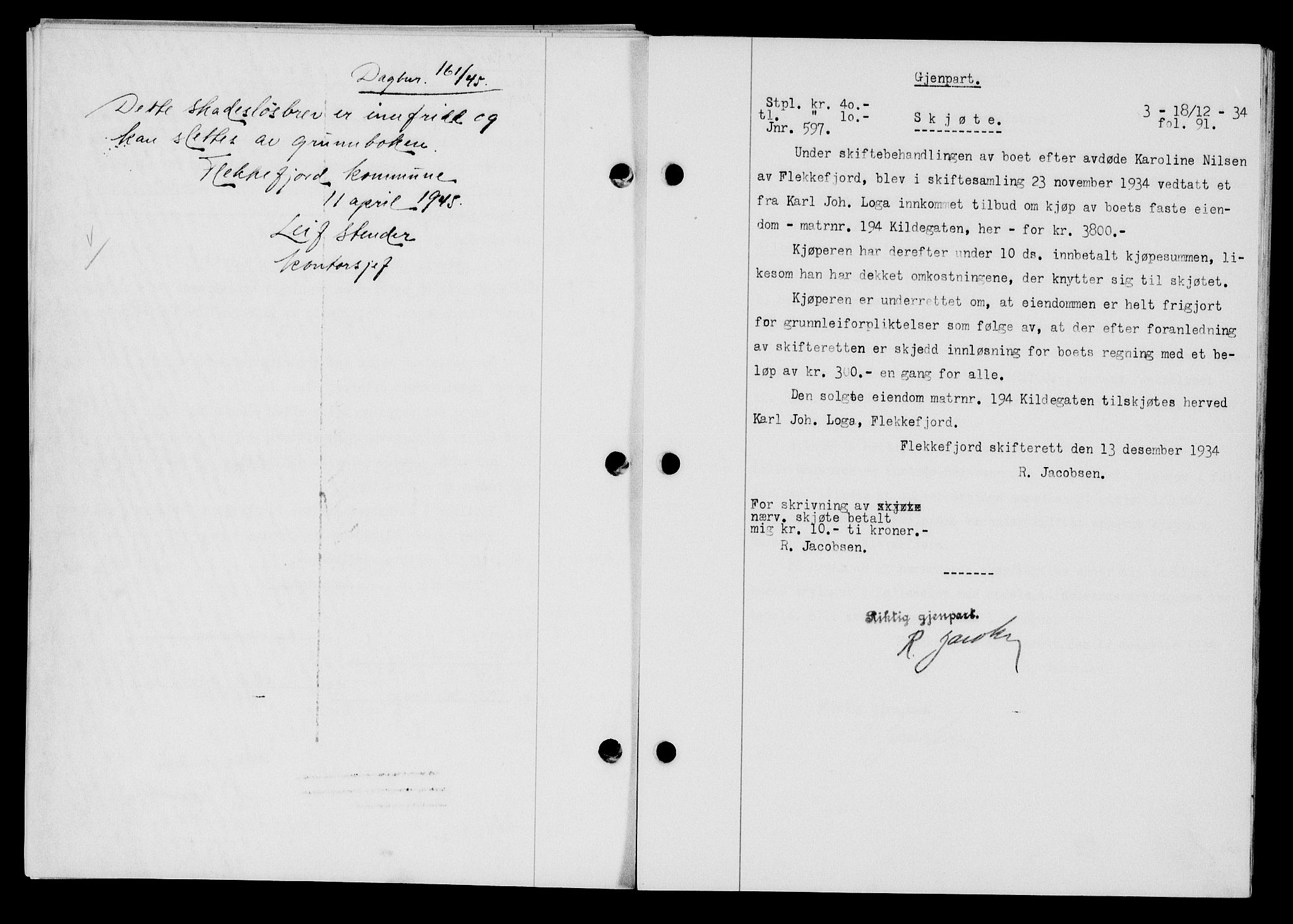 Flekkefjord sorenskriveri, AV/SAK-1221-0001/G/Gb/Gba/L0051: Mortgage book no. 47, 1934-1935, Deed date: 18.12.1934