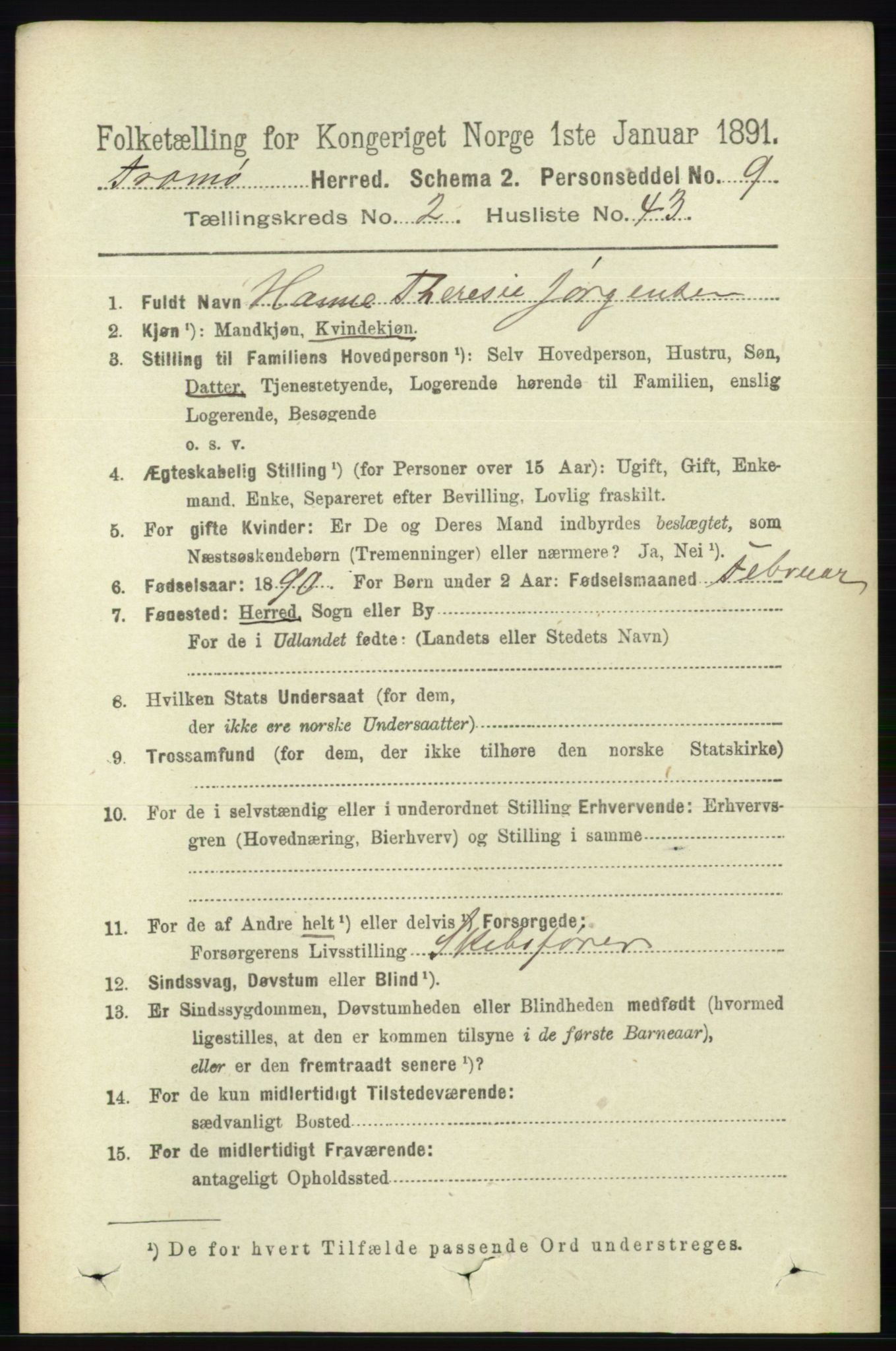 RA, 1891 census for 0921 Tromøy, 1891, p. 710