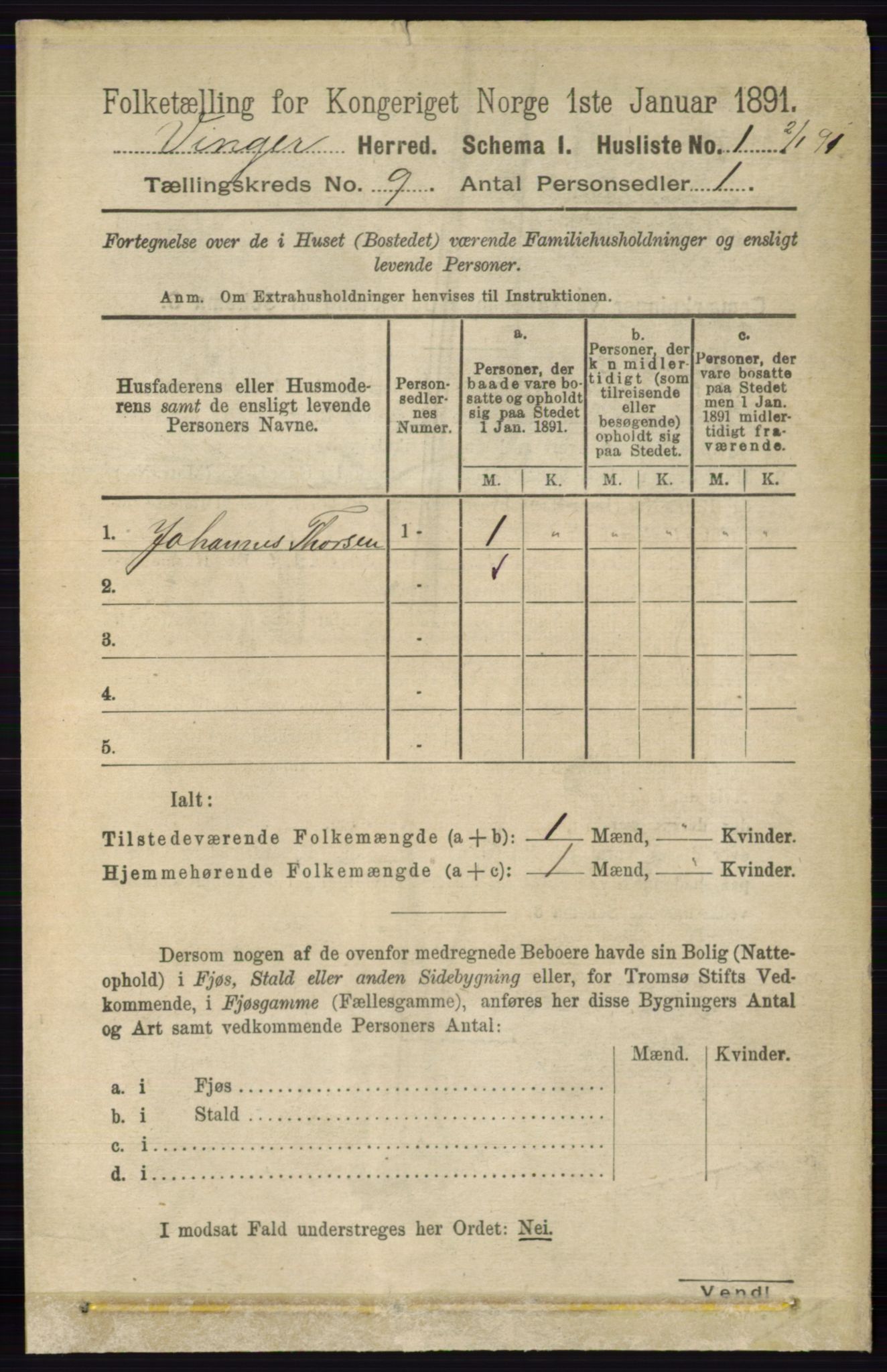 RA, 1891 census for 0421 Vinger, 1891, p. 4283