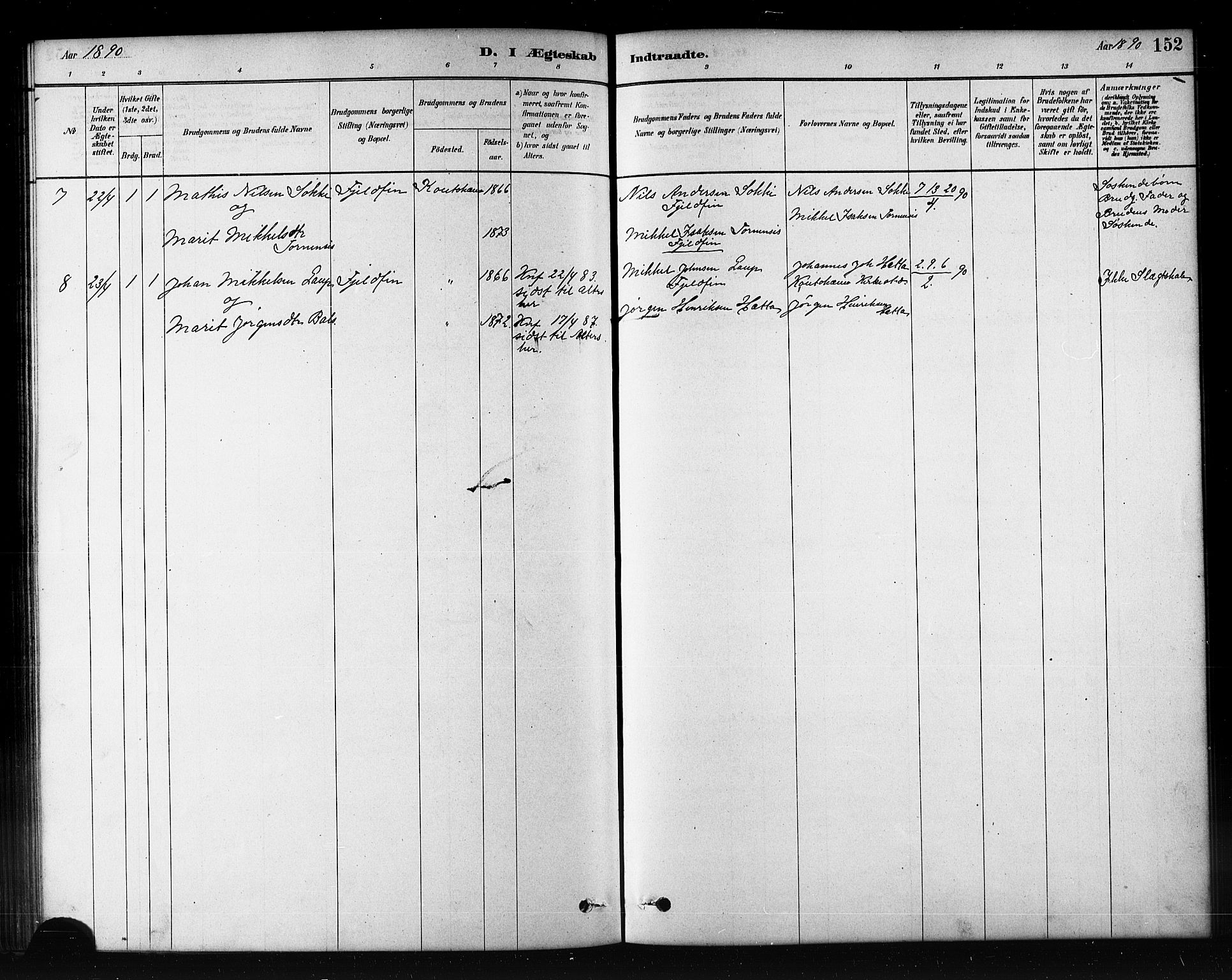 Kautokeino sokneprestembete, AV/SATØ-S-1340/H/Hb/L0002.klokk: Parish register (copy) no. 2, 1877-1896, p. 152