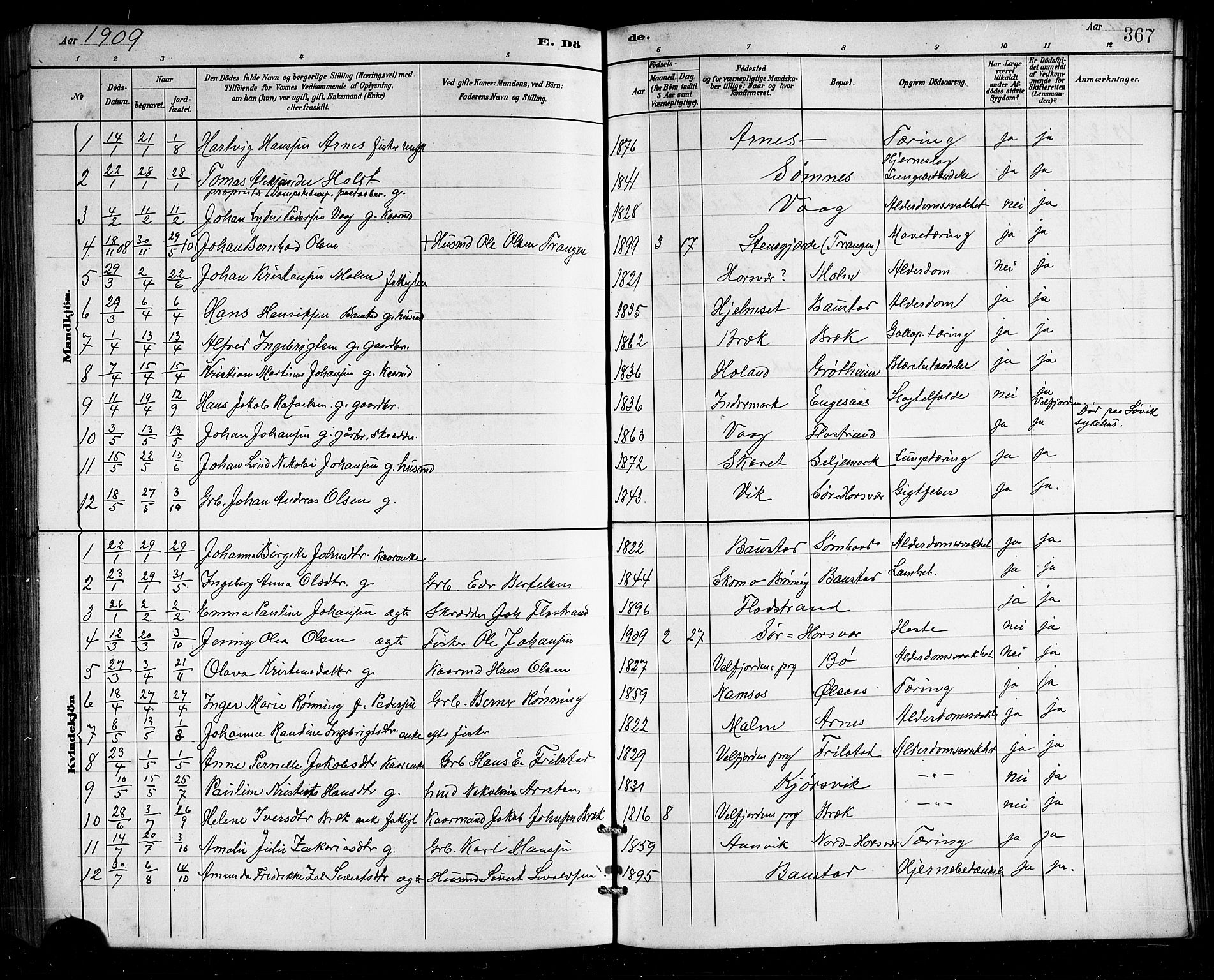 Ministerialprotokoller, klokkerbøker og fødselsregistre - Nordland, SAT/A-1459/812/L0188: Parish register (copy) no. 812C06, 1884-1912, p. 367