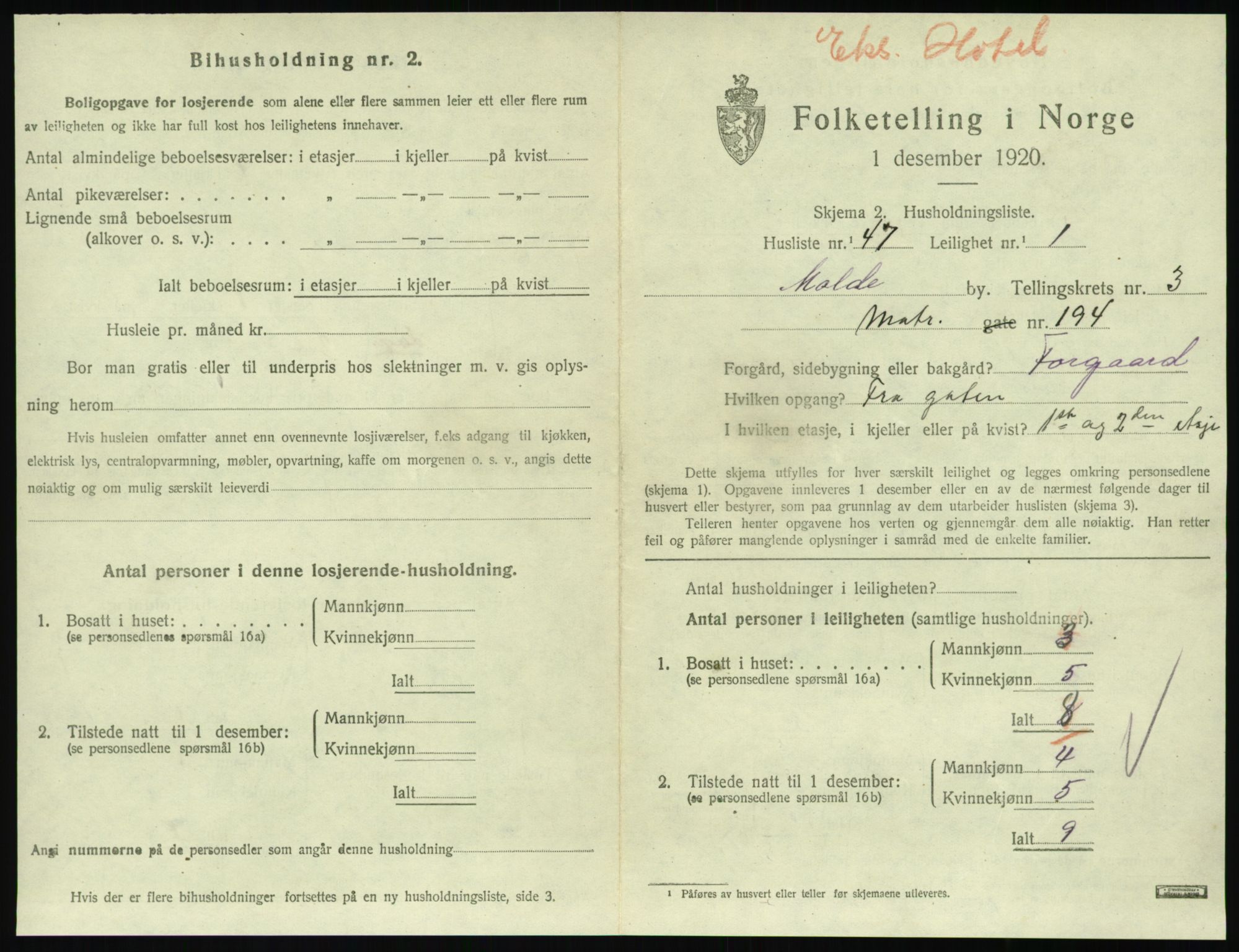 SAT, 1920 census for Molde, 1920, p. 1225