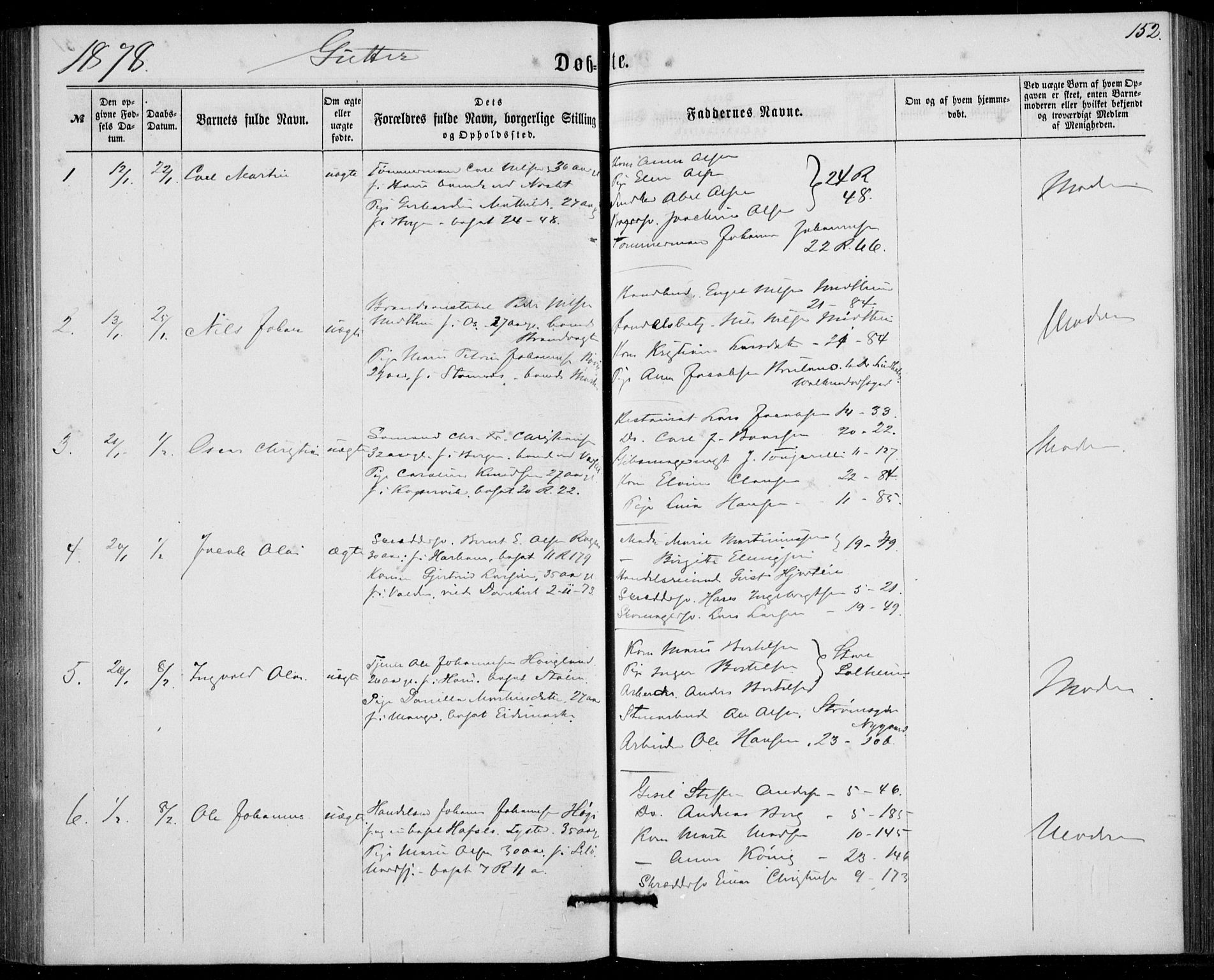Fødselsstiftelsens sokneprestembete, ført av overlegen*, SAB/-: Parish register (official) no. A 1, 1863-1883, p. 152