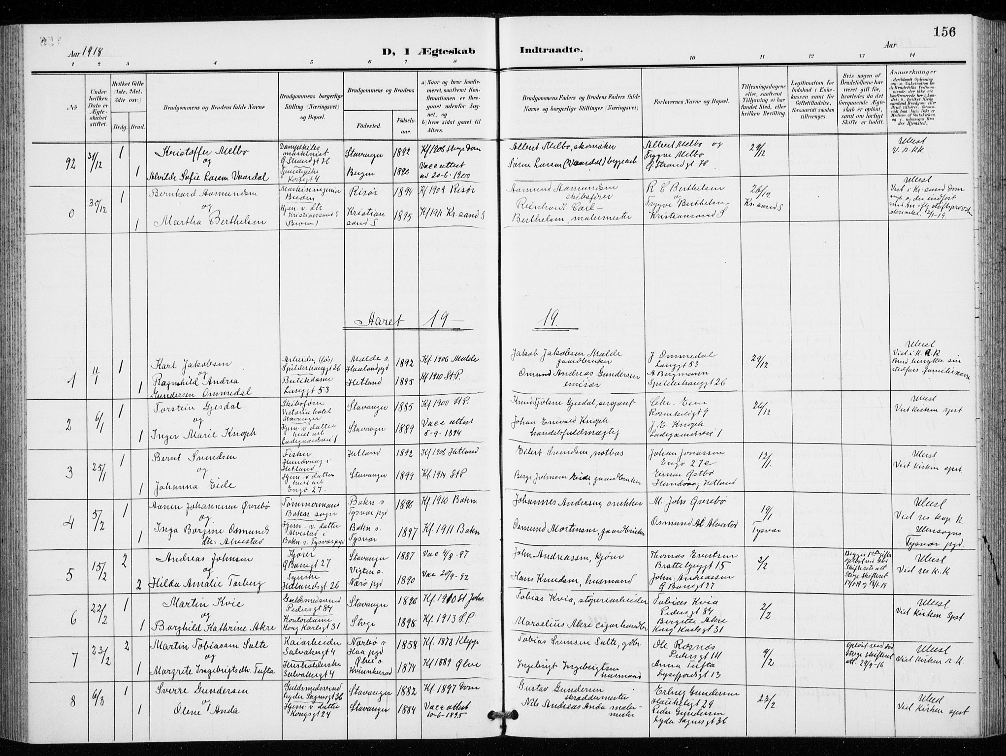 St. Petri sokneprestkontor, AV/SAST-A-101813/001/30/30BB/L0009: Parish register (copy) no. B 9, 1902-1935, p. 156