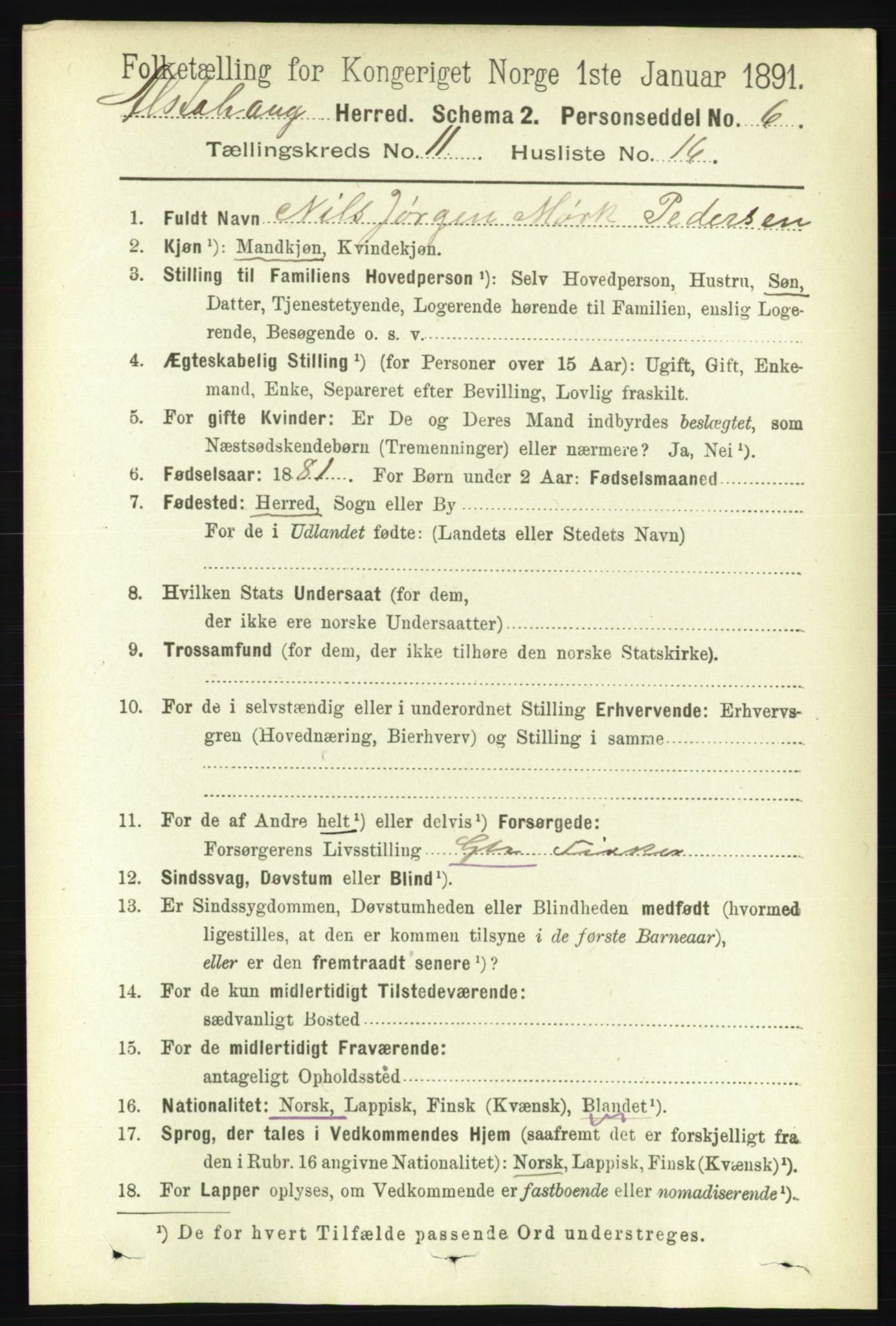 RA, 1891 census for 1820 Alstahaug, 1891, p. 3966