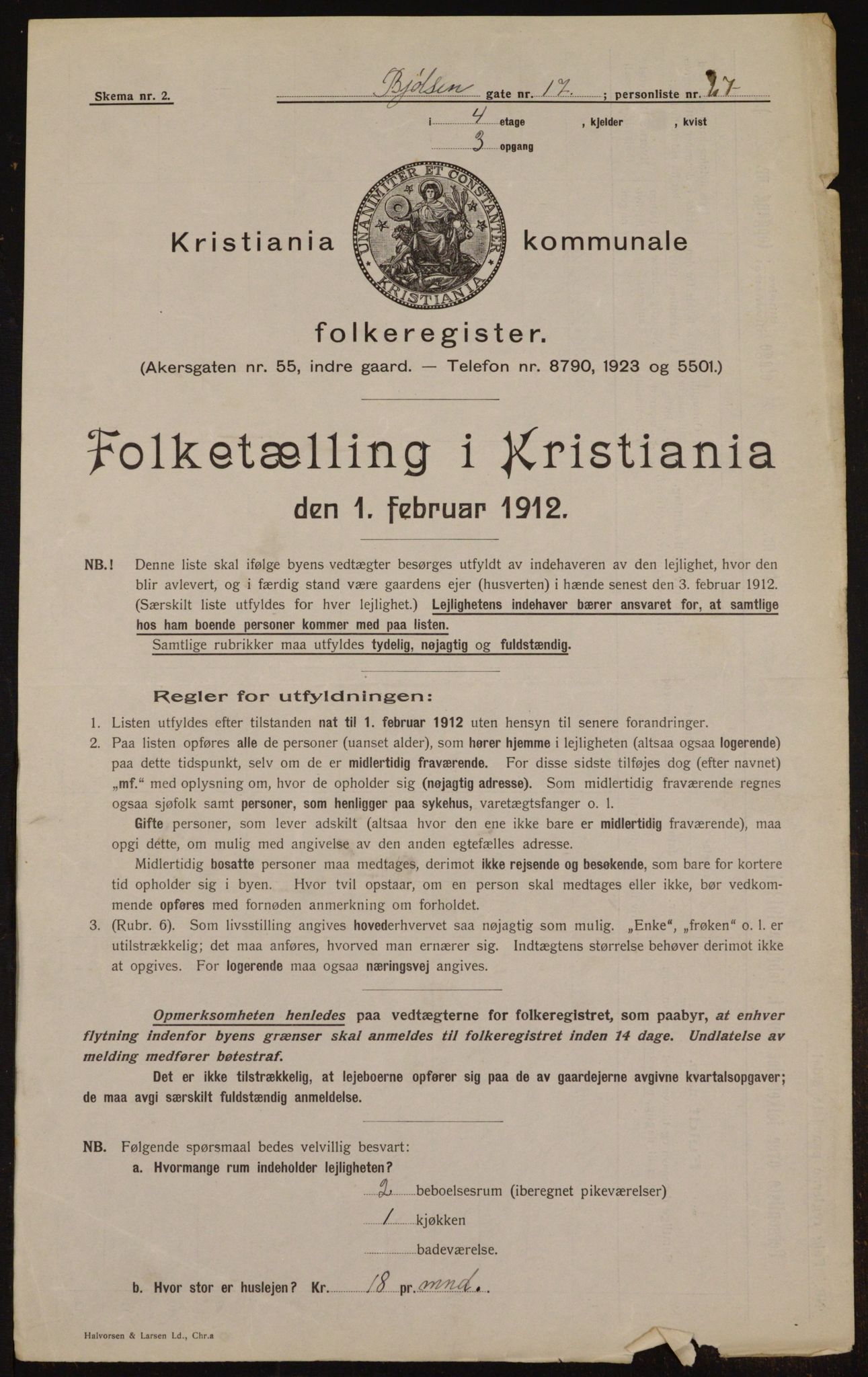 OBA, Municipal Census 1912 for Kristiania, 1912, p. 6434