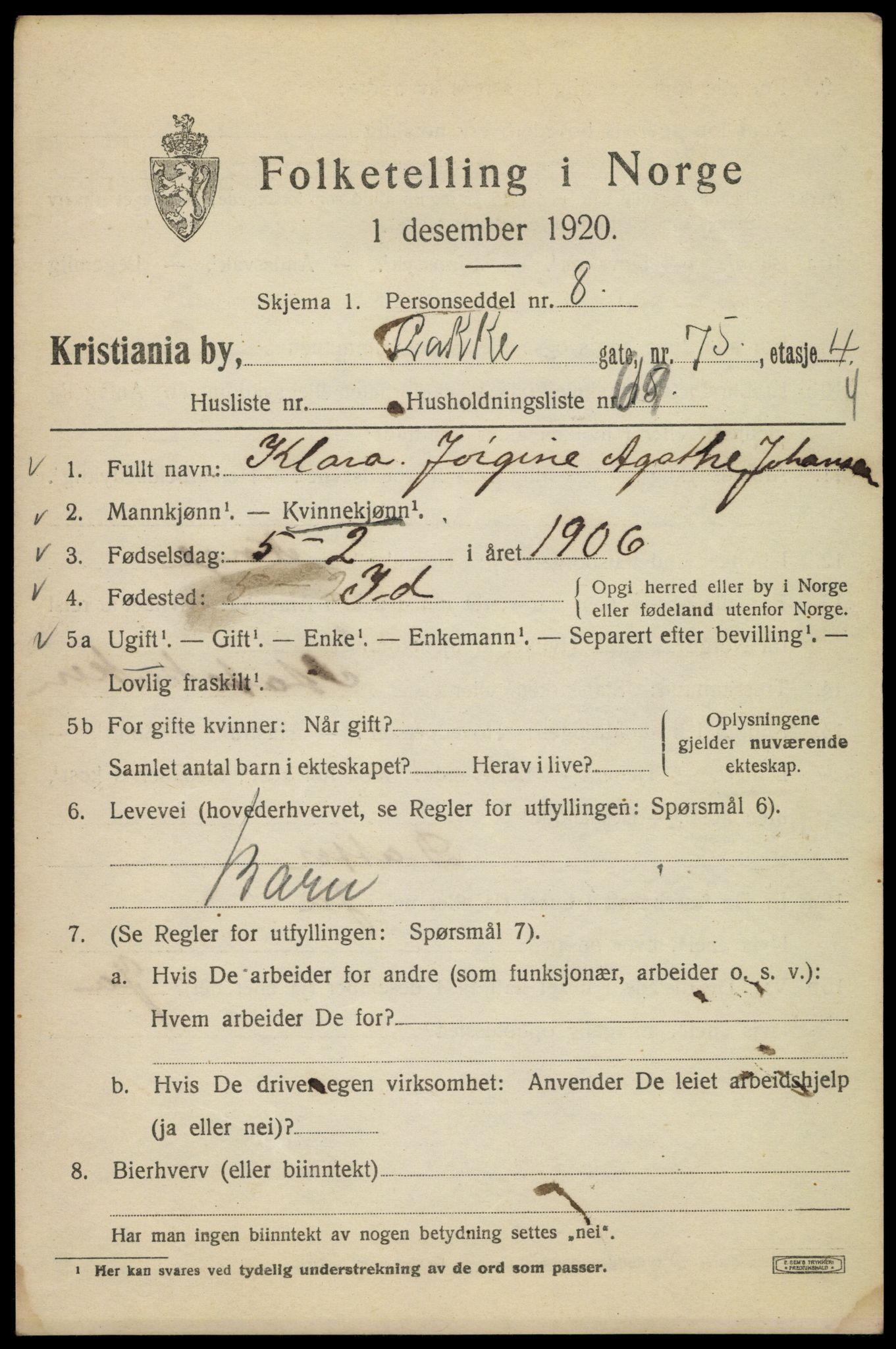 SAO, 1920 census for Kristiania, 1920, p. 358231