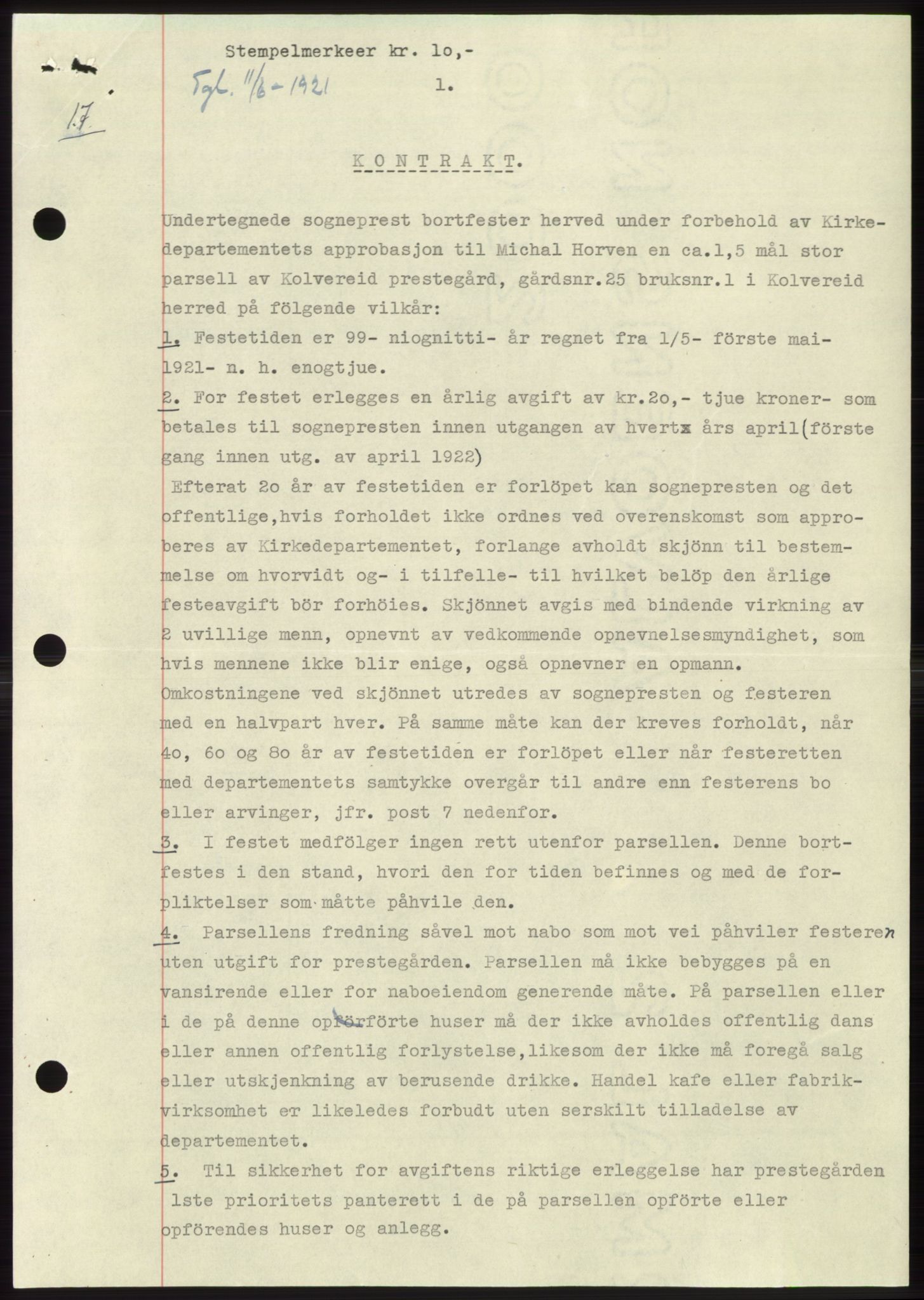 Namdal sorenskriveri, SAT/A-4133/1/2/2C: Mortgage book no. -, 1916-1921, Deed date: 11.06.1921