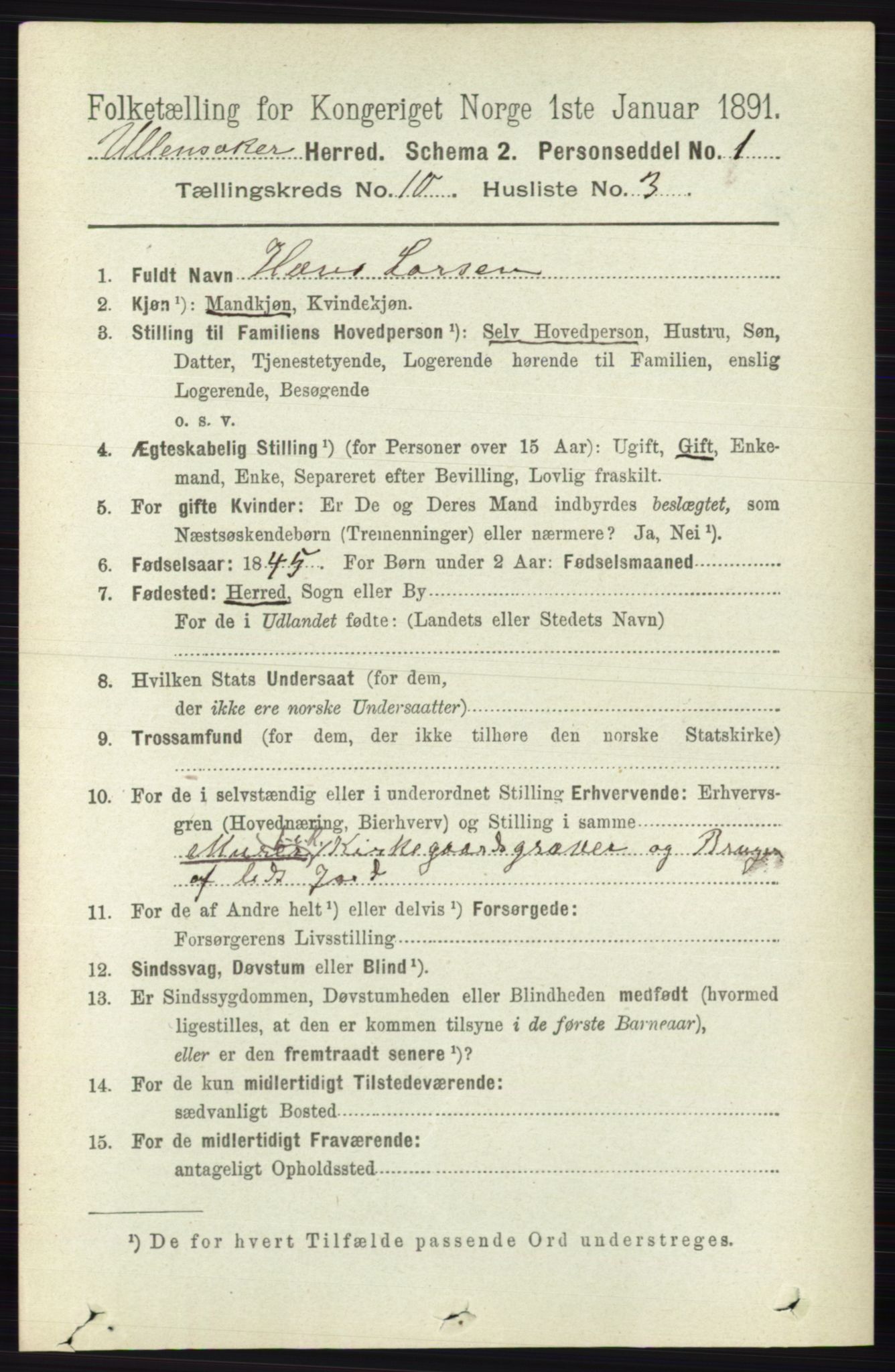 RA, 1891 census for 0235 Ullensaker, 1891, p. 4522