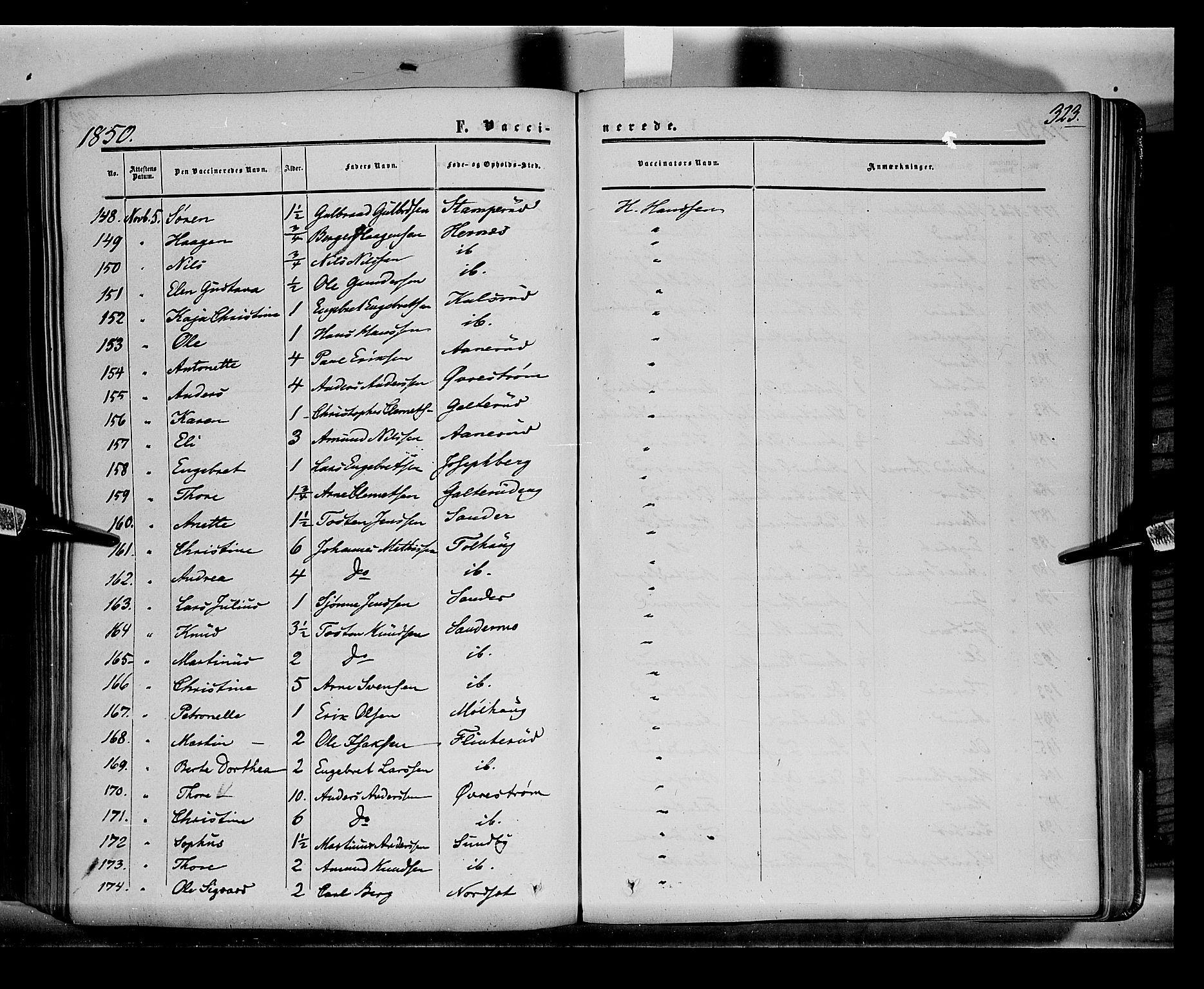 Sør-Odal prestekontor, SAH/PREST-030/H/Ha/Haa/L0001: Parish register (official) no. 1, 1849-1859, p. 323
