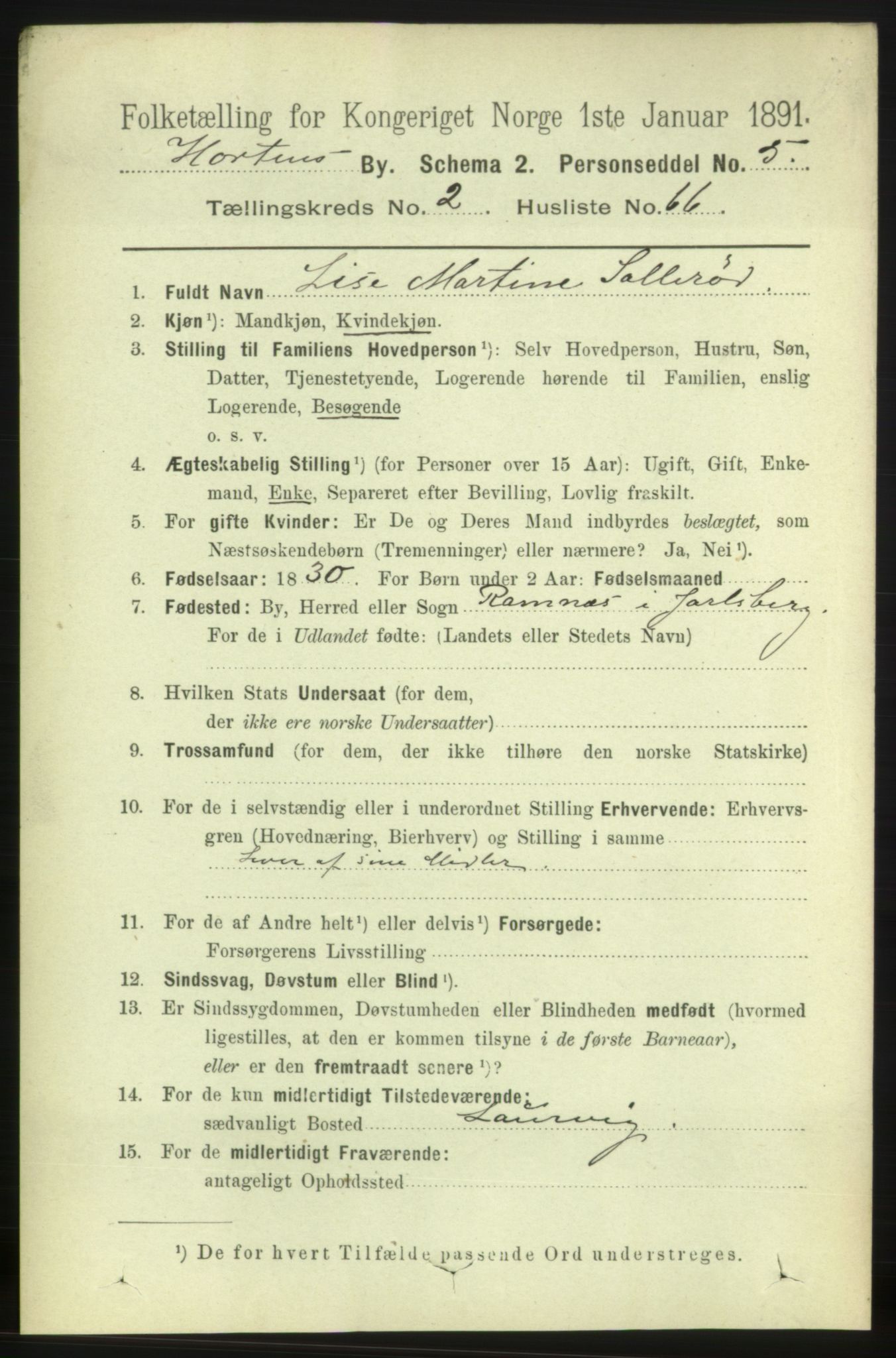 RA, 1891 census for 0703 Horten, 1891, p. 2679