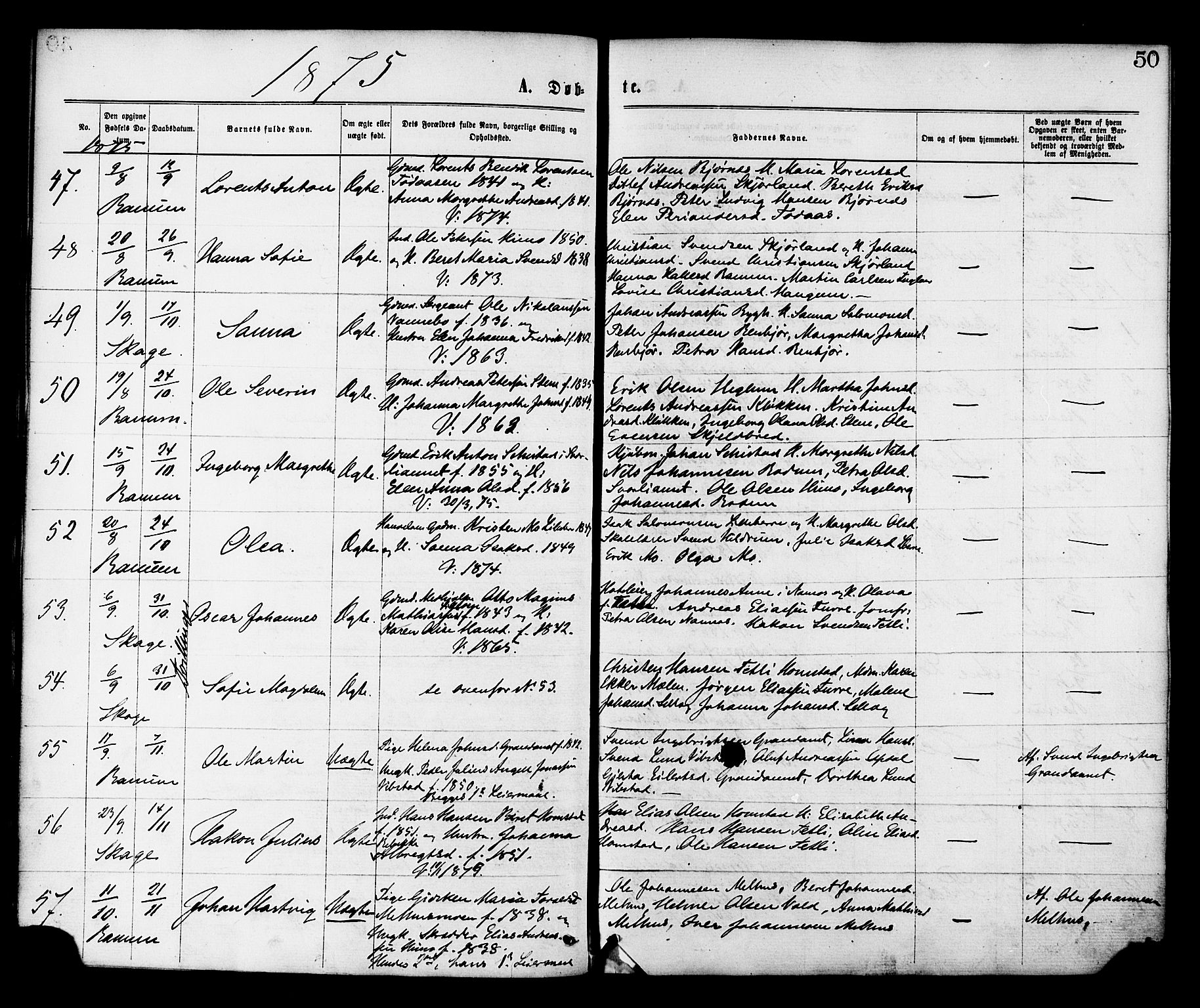 Ministerialprotokoller, klokkerbøker og fødselsregistre - Nord-Trøndelag, AV/SAT-A-1458/764/L0554: Parish register (official) no. 764A09, 1867-1880, p. 50