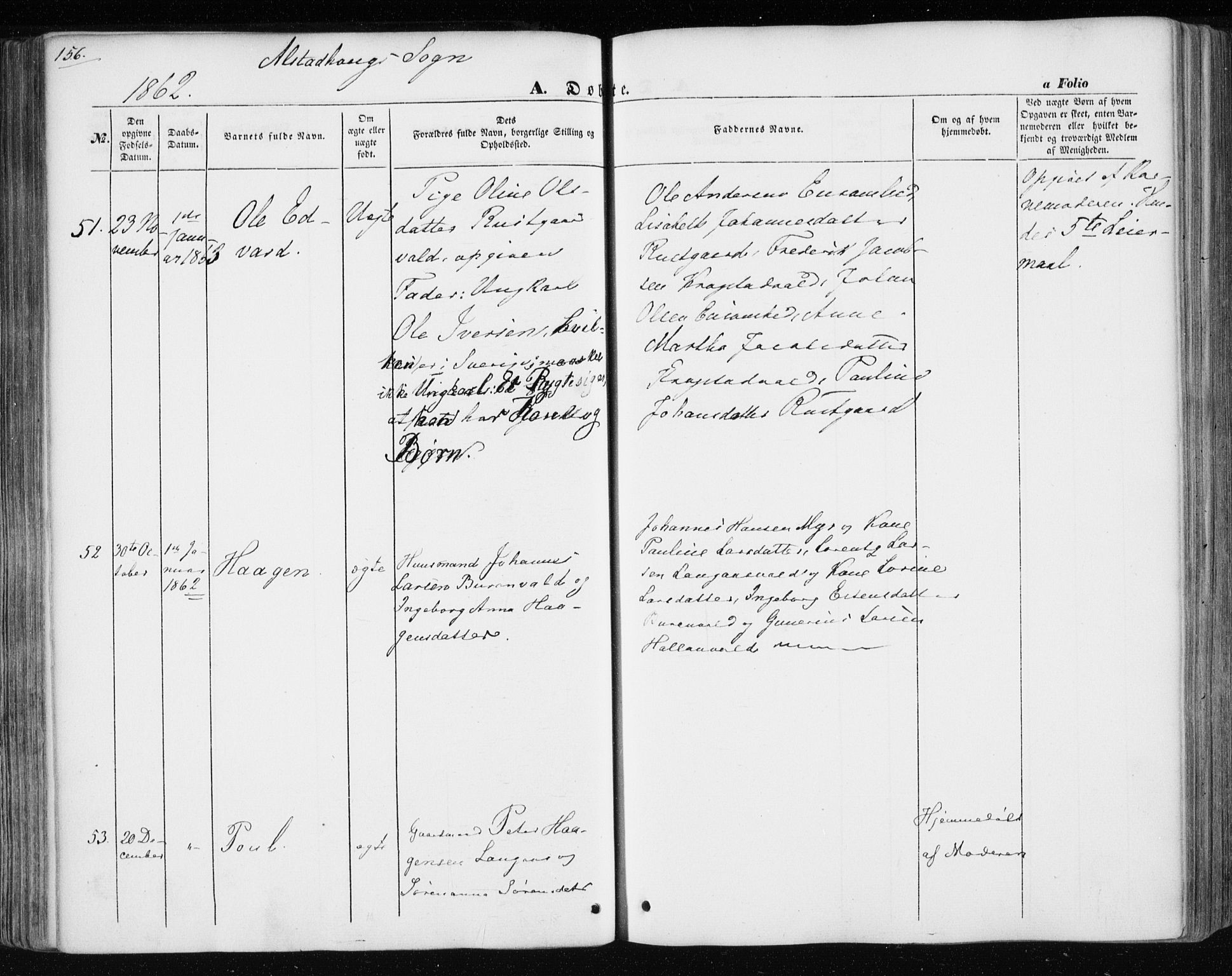 Ministerialprotokoller, klokkerbøker og fødselsregistre - Nord-Trøndelag, AV/SAT-A-1458/717/L0154: Parish register (official) no. 717A07 /1, 1850-1862, p. 156