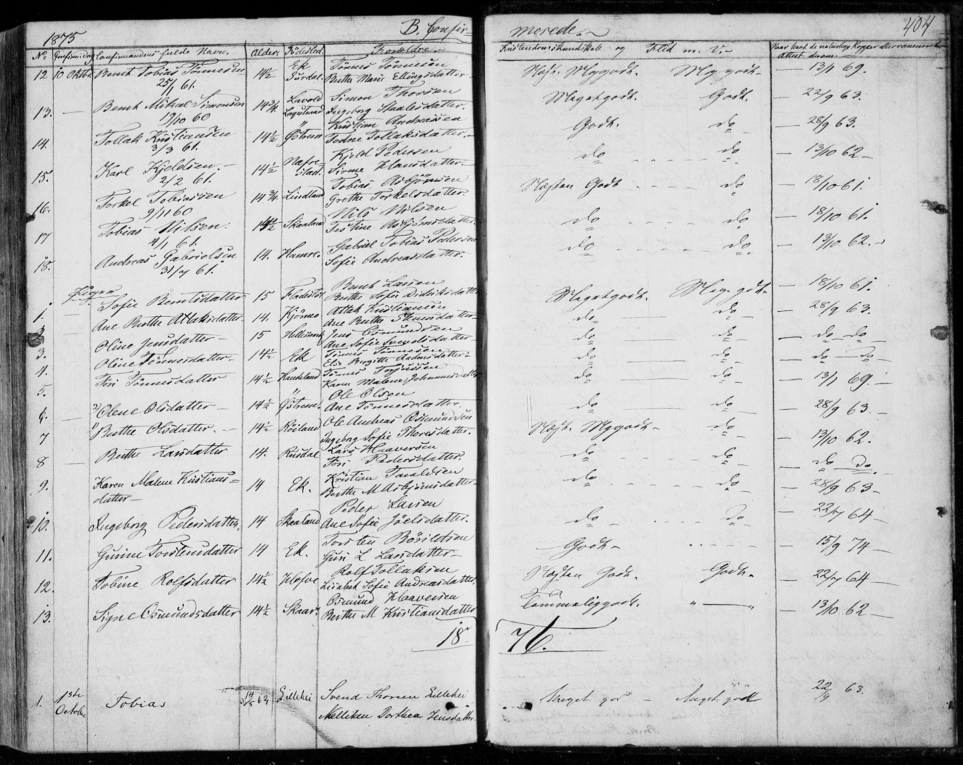 Lund sokneprestkontor, AV/SAST-A-101809/S06/L0009: Parish register (official) no. A 8, 1853-1877, p. 404