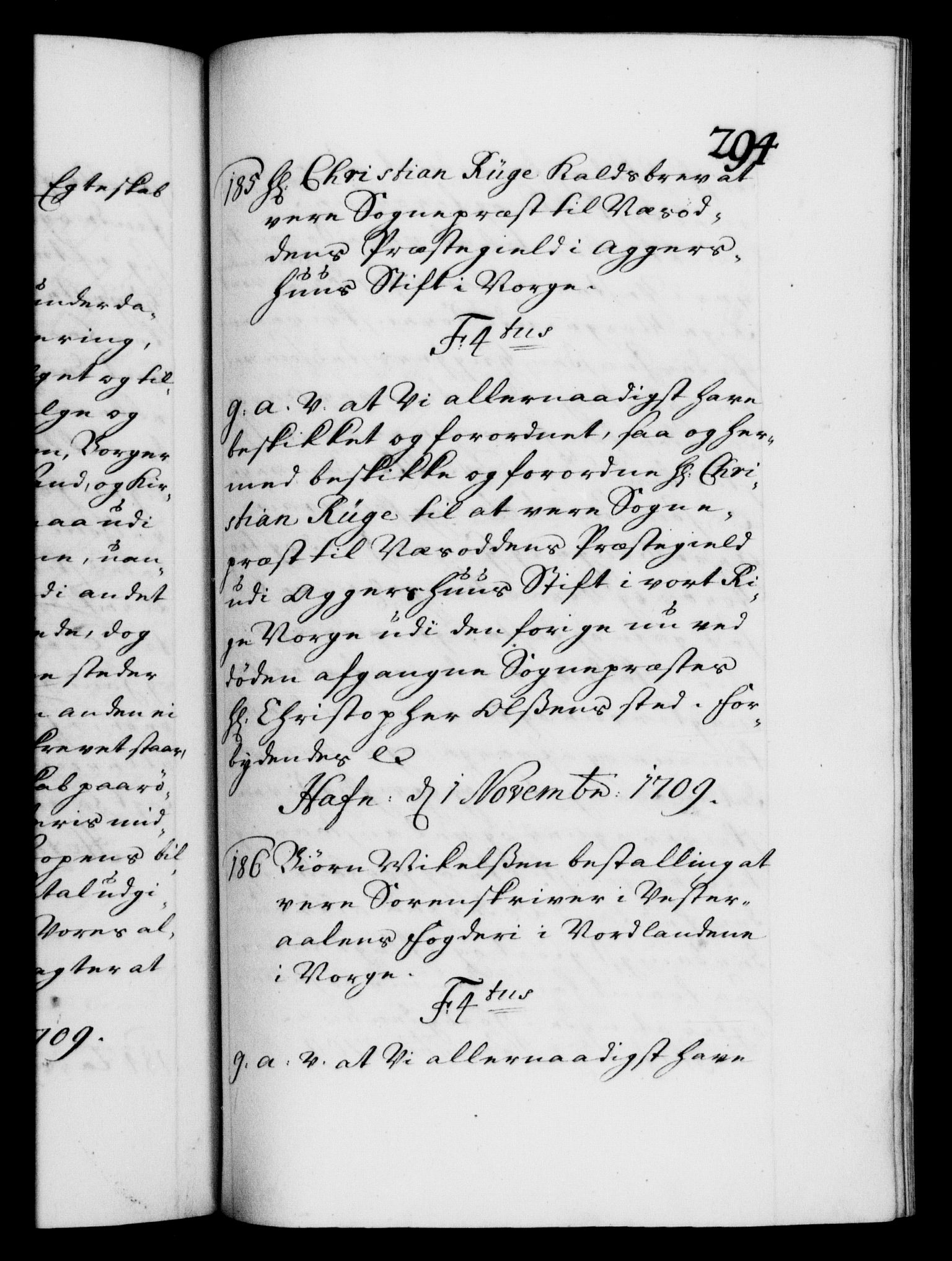 Danske Kanselli 1572-1799, AV/RA-EA-3023/F/Fc/Fca/Fcaa/L0020: Norske registre, 1708-1711, p. 294a