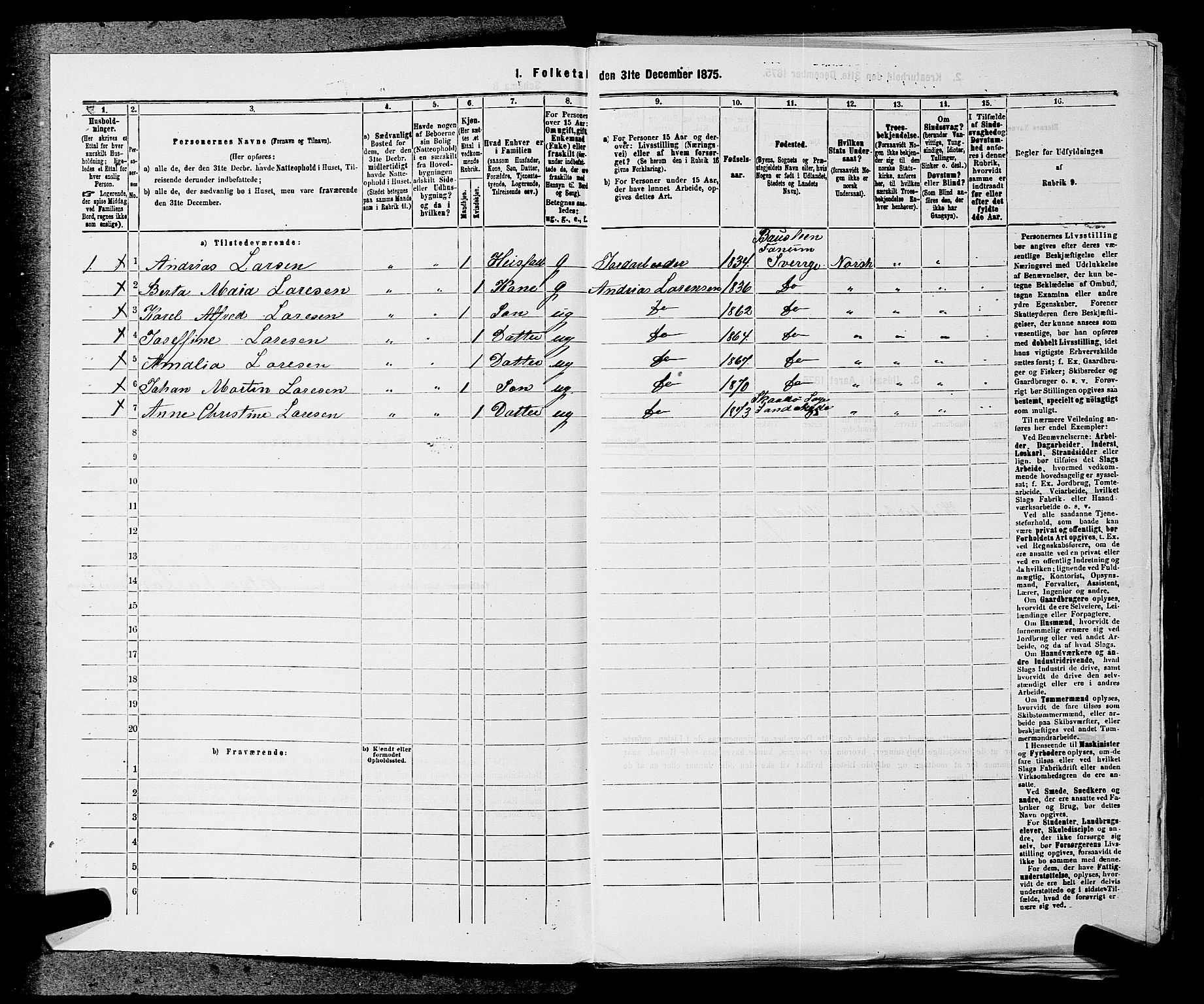 SAKO, 1875 census for 0816P Sannidal, 1875, p. 1447