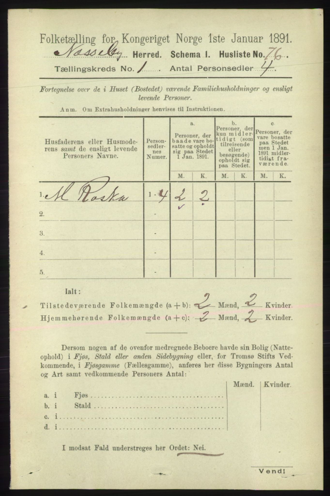 RA, 1891 census for 2027 Nesseby, 1891, p. 97