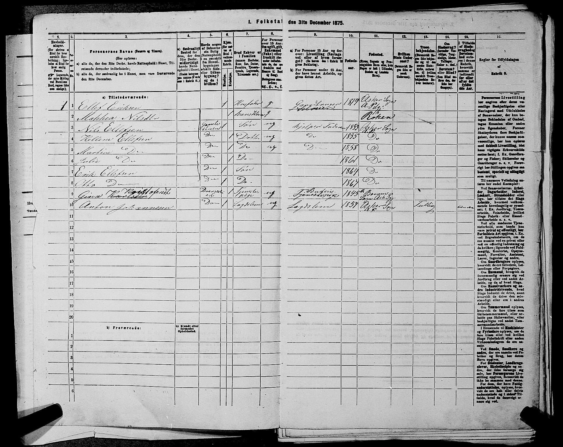 RA, 1875 census for 0220P Asker, 1875, p. 351