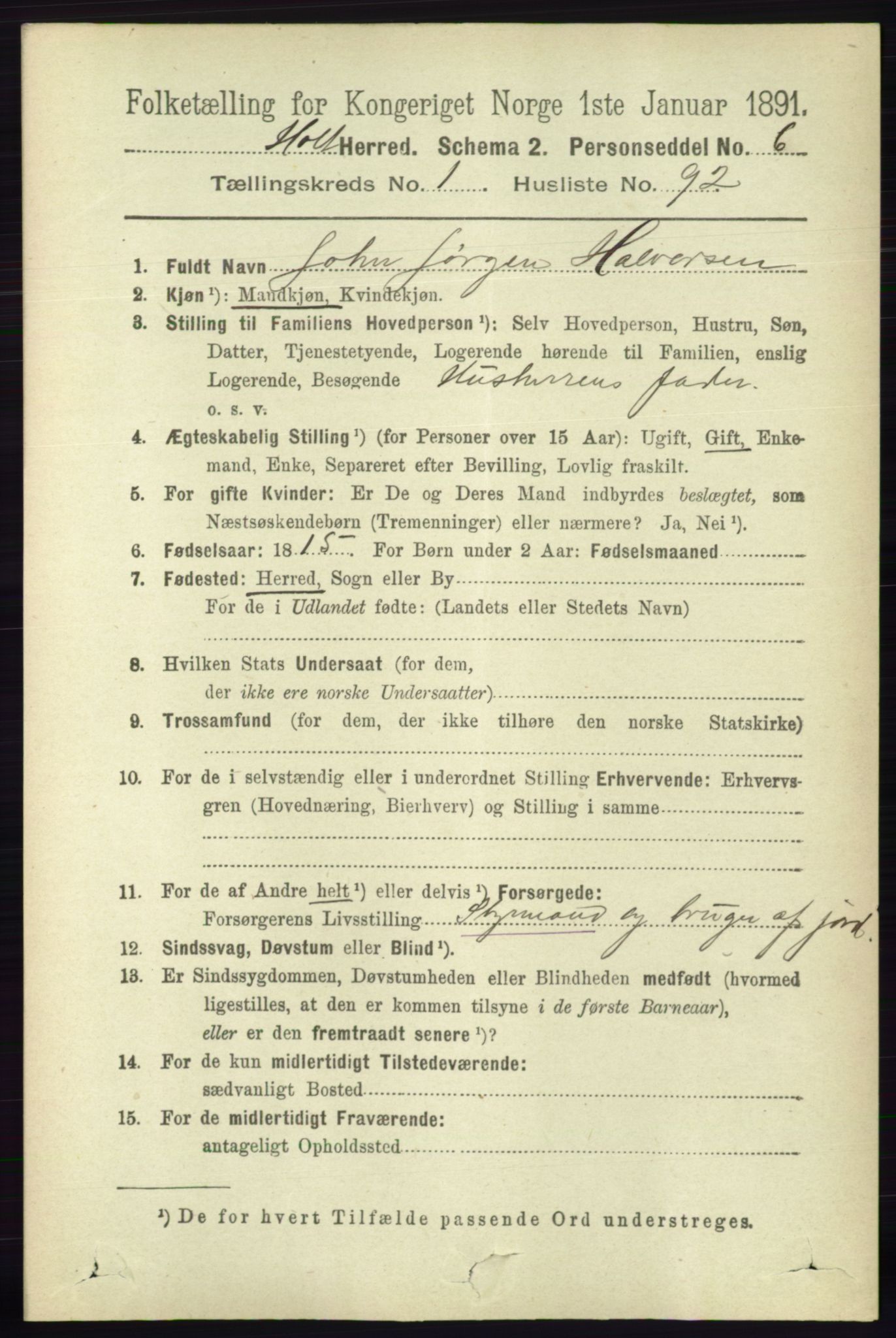 RA, 1891 census for 0914 Holt, 1891, p. 612