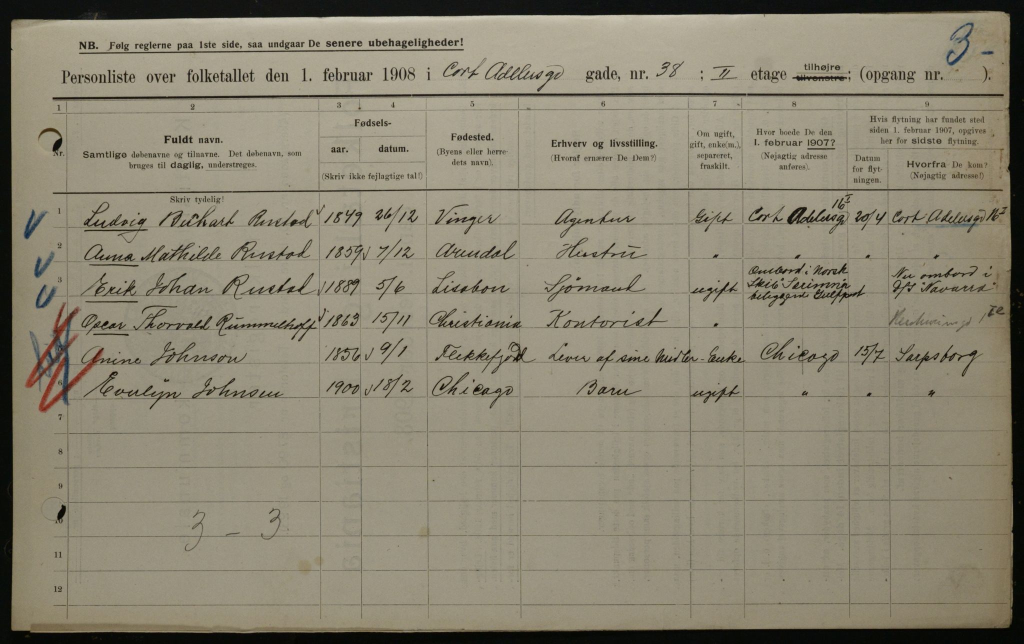 OBA, Municipal Census 1908 for Kristiania, 1908, p. 13103