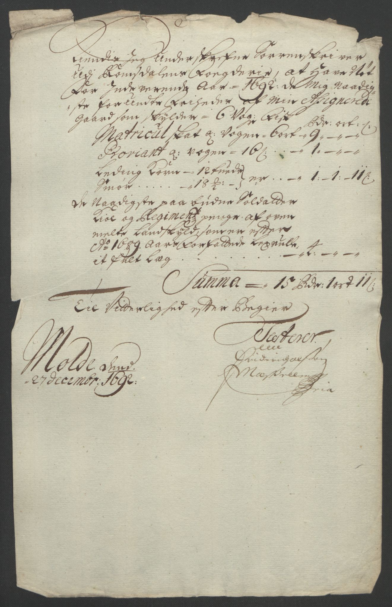 Rentekammeret inntil 1814, Reviderte regnskaper, Fogderegnskap, AV/RA-EA-4092/R55/L3650: Fogderegnskap Romsdal, 1692, p. 179