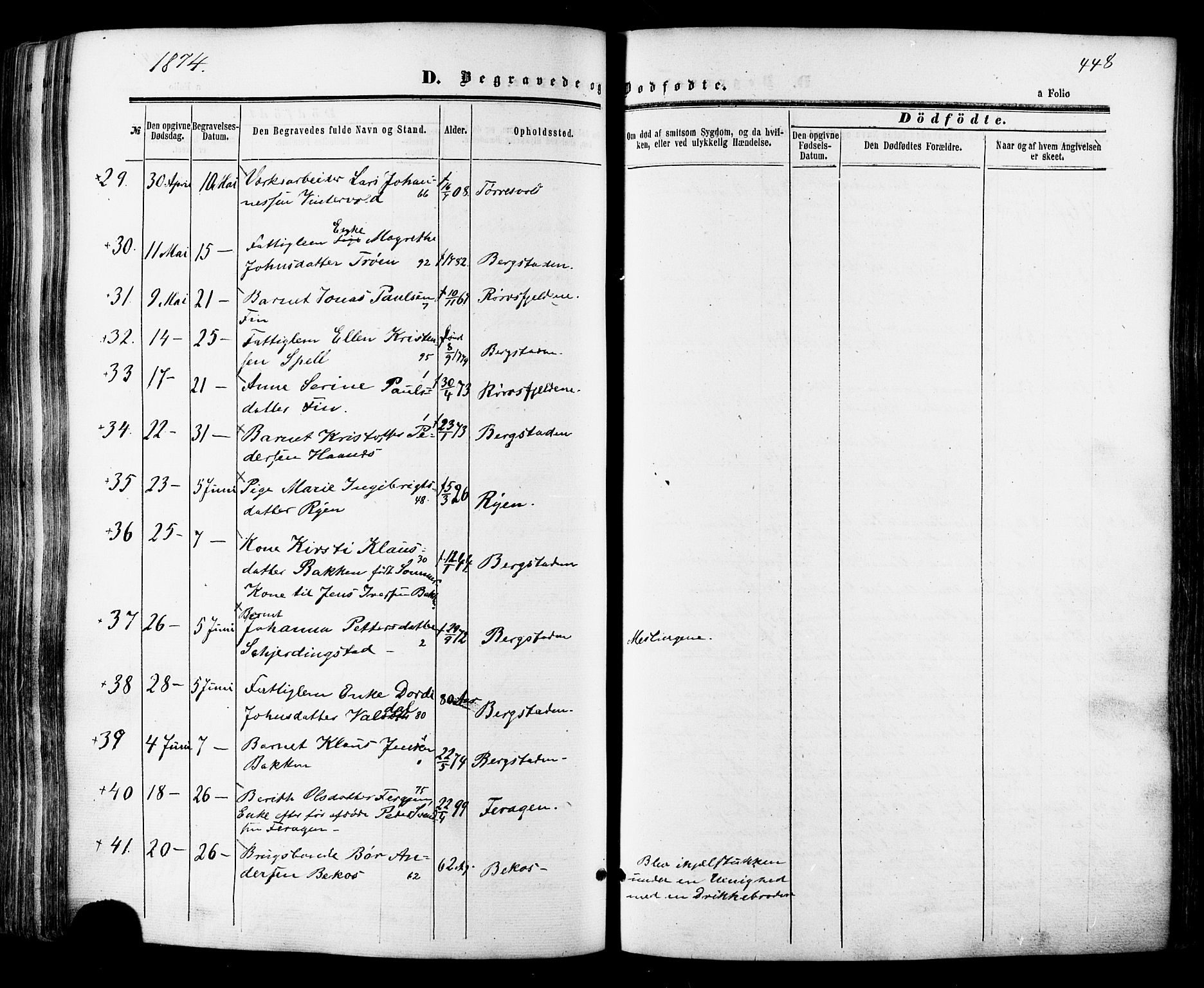 Ministerialprotokoller, klokkerbøker og fødselsregistre - Sør-Trøndelag, AV/SAT-A-1456/681/L0932: Parish register (official) no. 681A10, 1860-1878, p. 448
