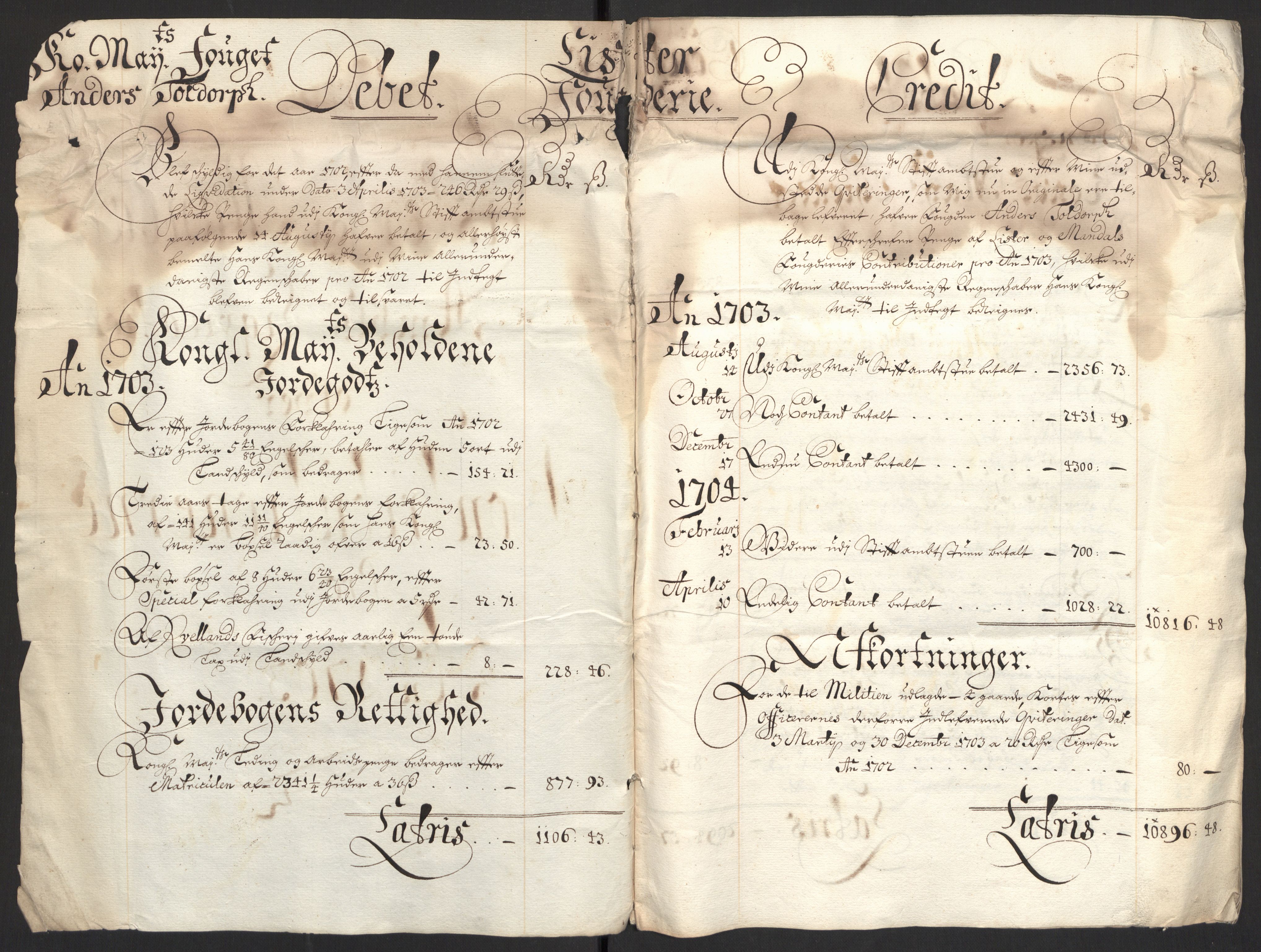 Rentekammeret inntil 1814, Reviderte regnskaper, Fogderegnskap, RA/EA-4092/R43/L2550: Fogderegnskap Lista og Mandal, 1703-1704, p. 4