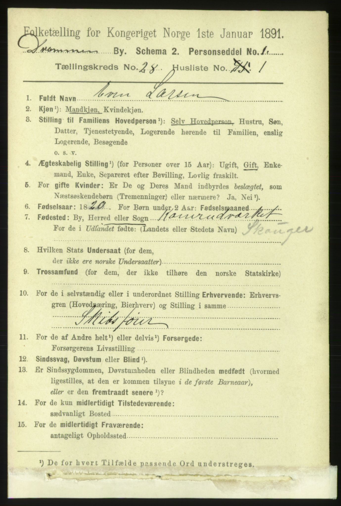 RA, 1891 census for 0602 Drammen, 1891, p. 16726