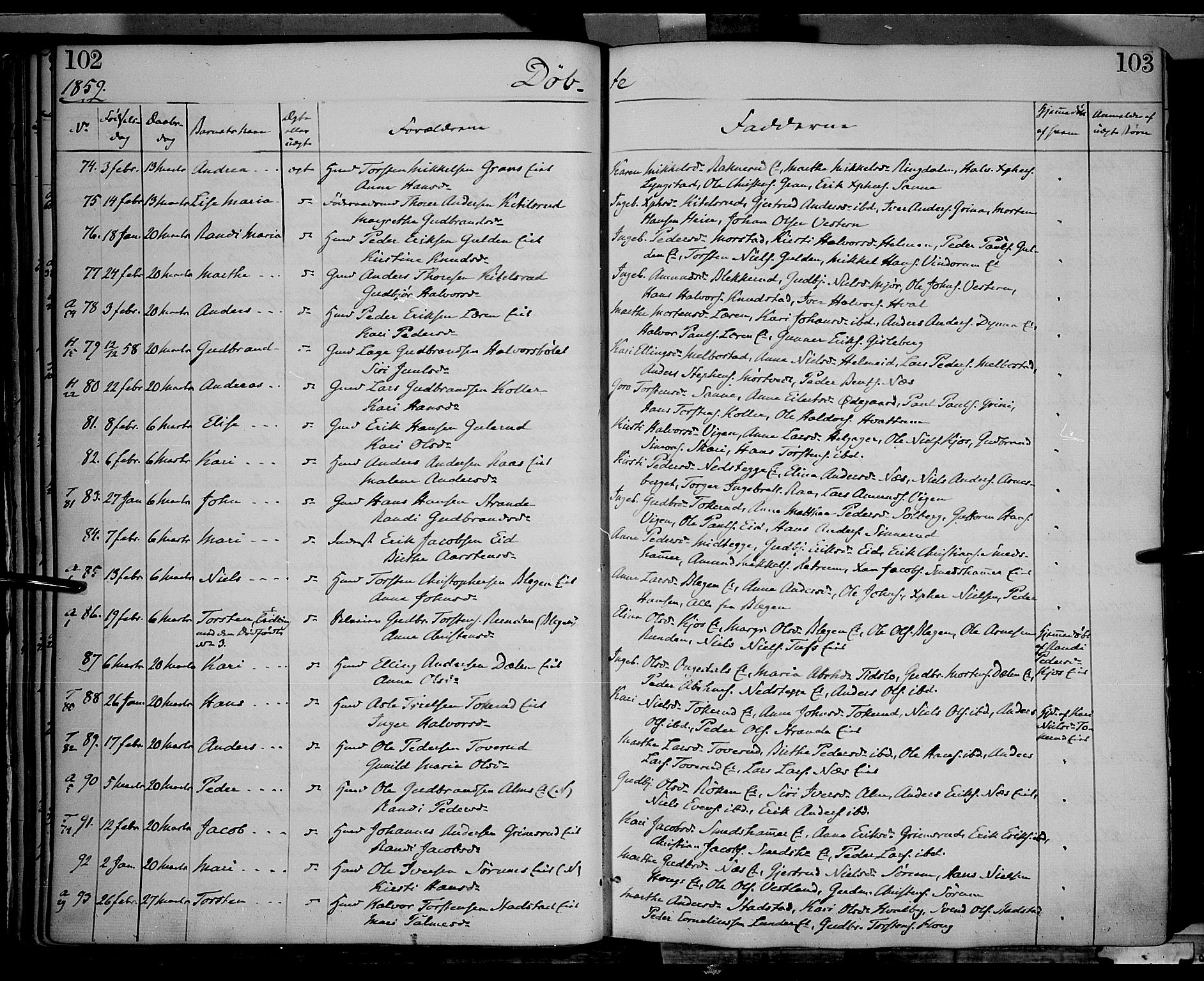 Gran prestekontor, AV/SAH-PREST-112/H/Ha/Haa/L0012: Parish register (official) no. 12, 1856-1874, p. 102-103