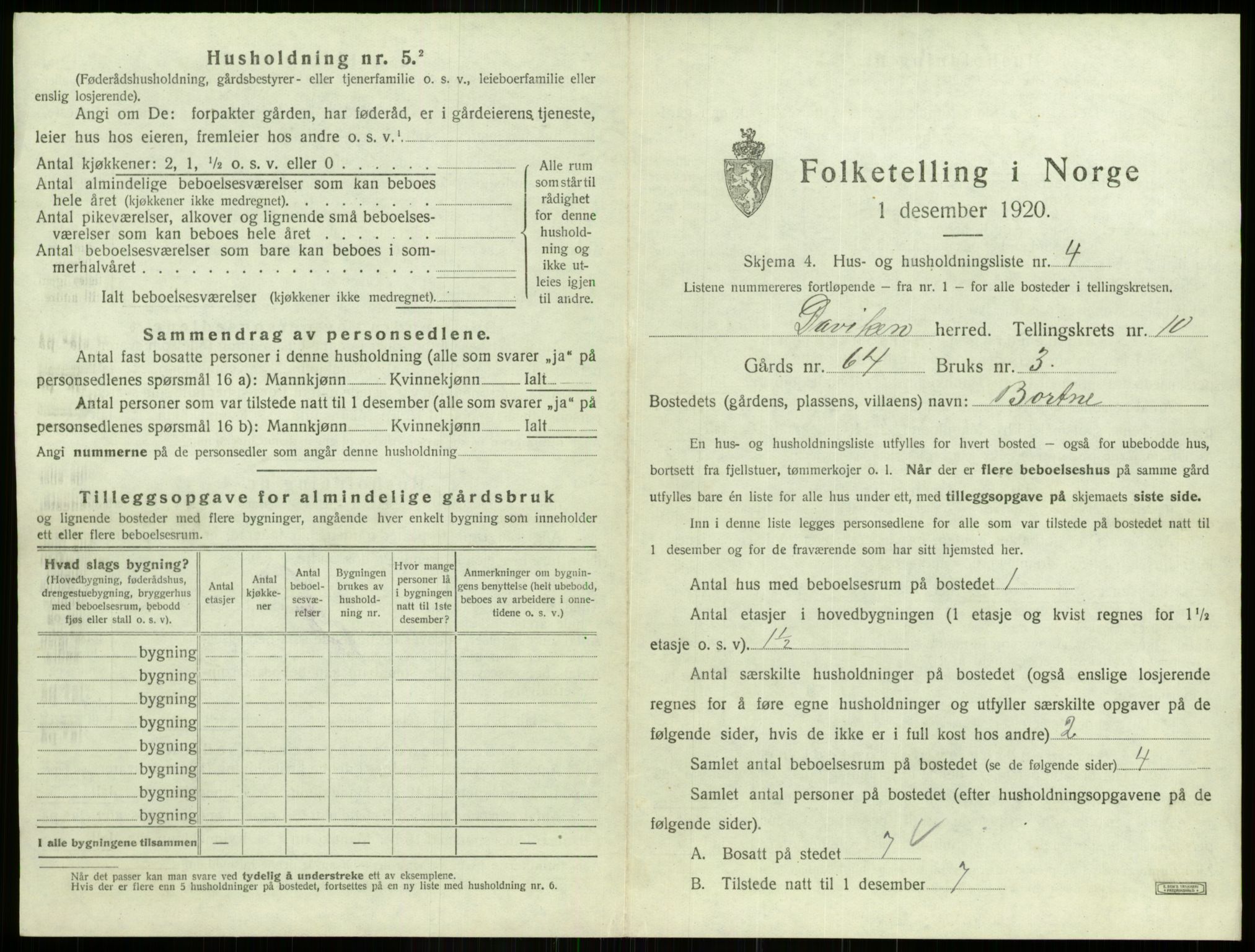 SAB, 1920 census for Davik, 1920, p. 697