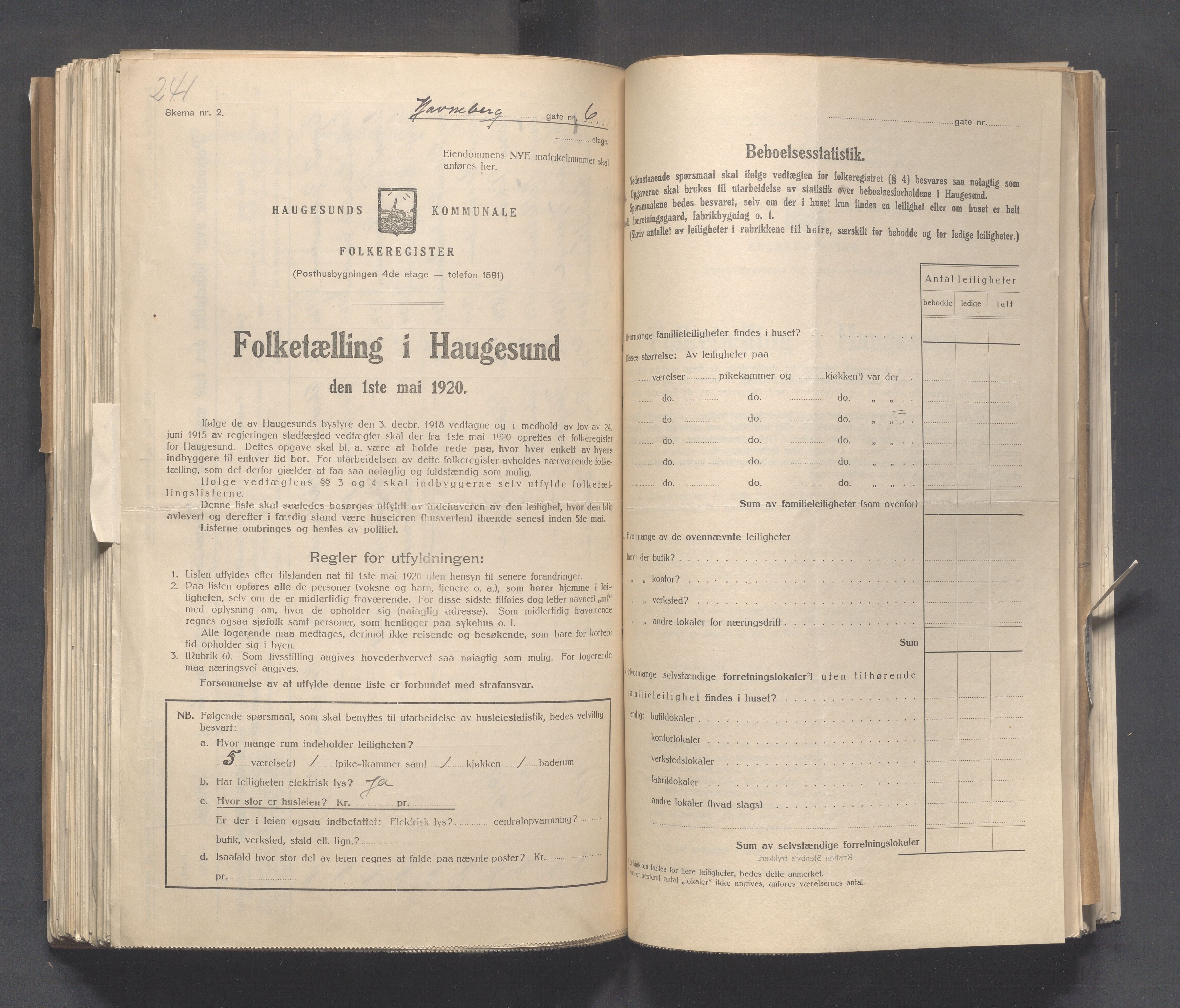 IKAR, Local census 1.5.1920 for Haugesund, 1920, p. 1385