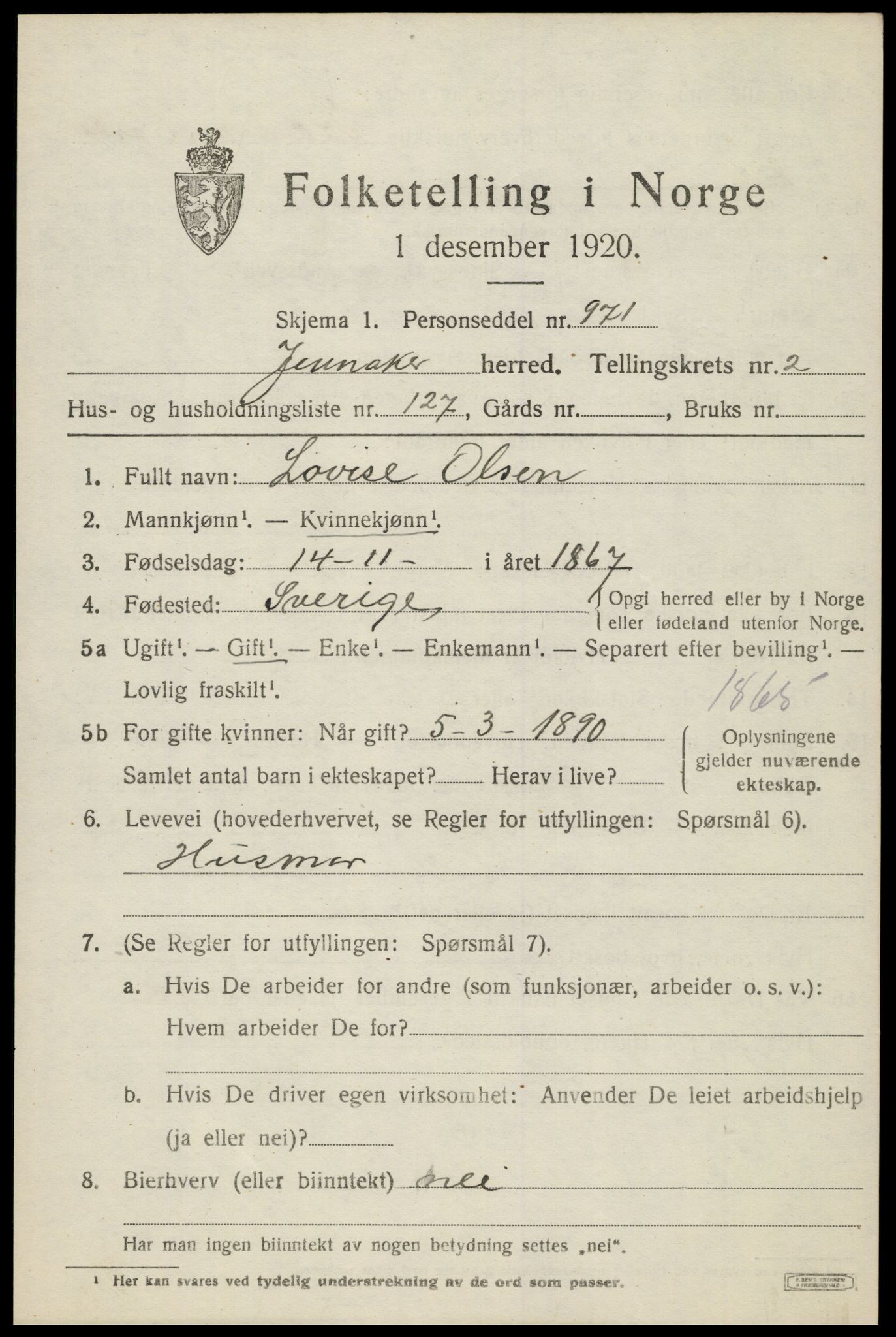 SAH, 1920 census for Jevnaker, 1920, p. 3341