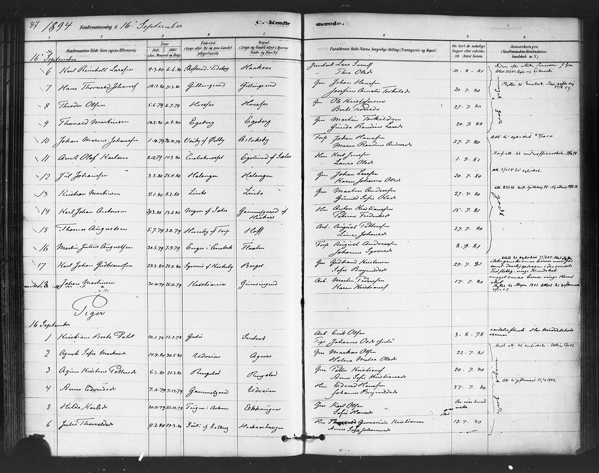 Trøgstad prestekontor Kirkebøker, AV/SAO-A-10925/F/Fb/L0001: Parish register (official) no. II 1, 1878-1902, p. 87