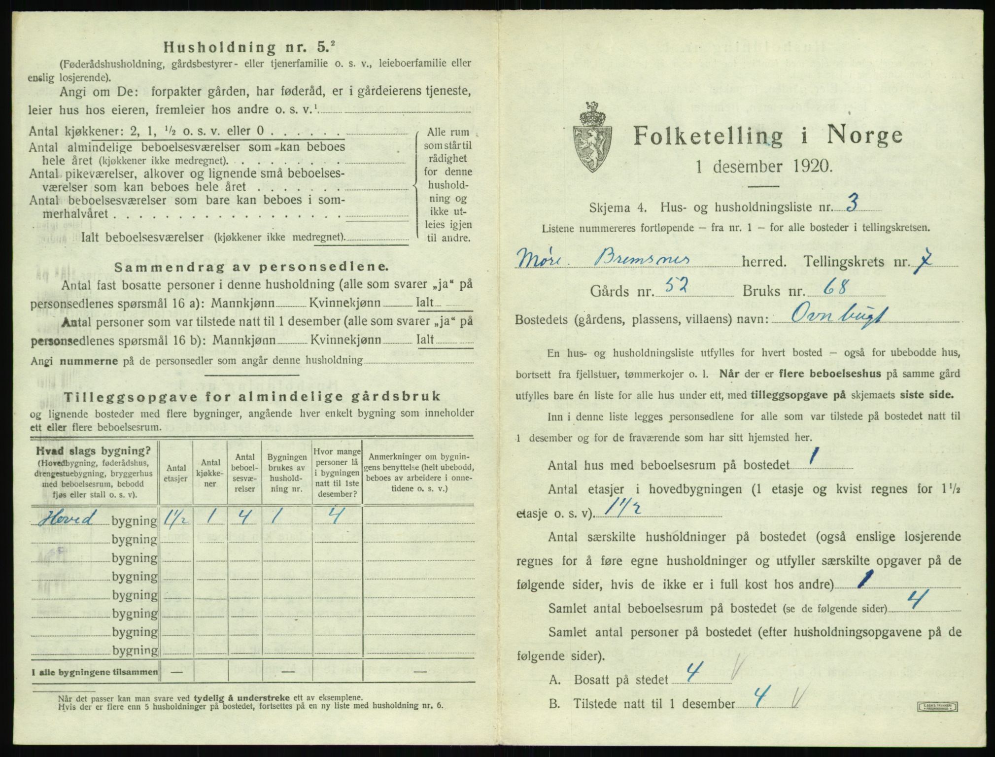 SAT, 1920 census for Bremsnes, 1920, p. 721