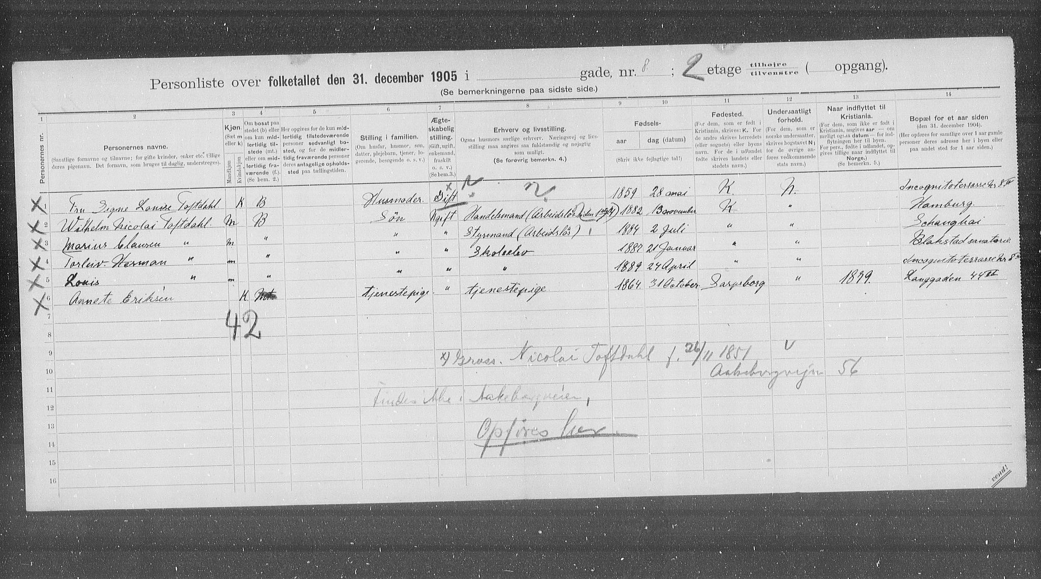 OBA, Municipal Census 1905 for Kristiania, 1905, p. 23261