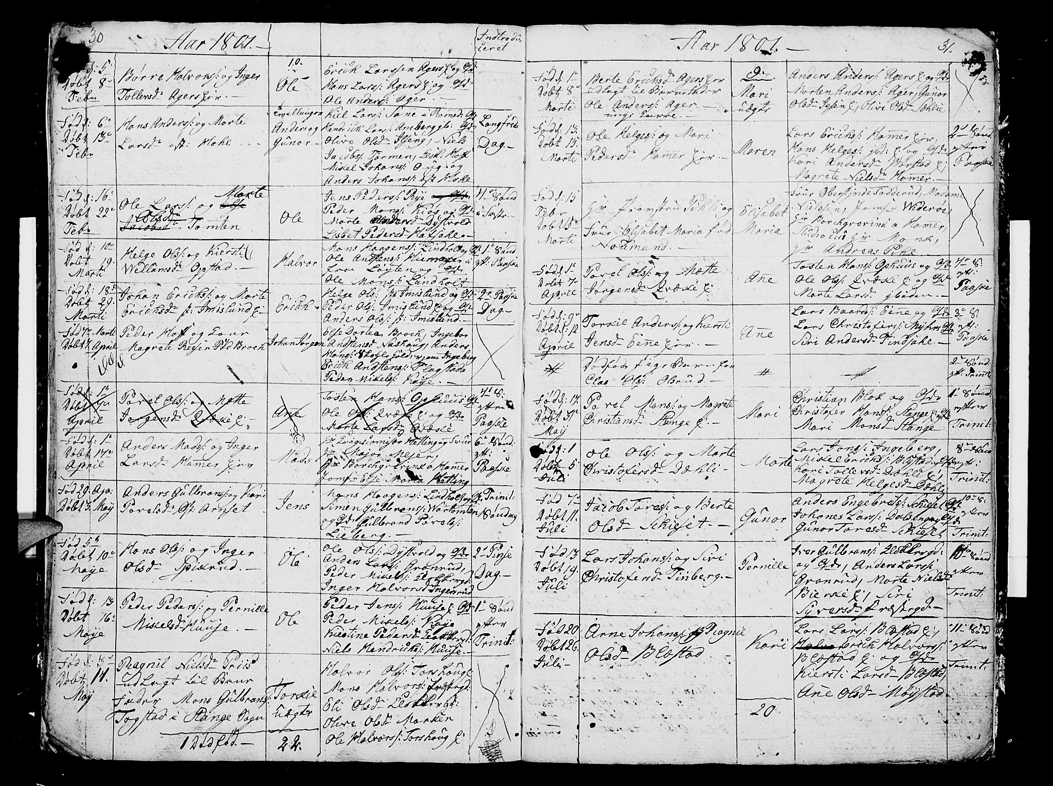 Vang prestekontor, Hedmark, AV/SAH-PREST-008/H/Ha/Hab/L0002: Parish register (copy) no. 2, 1797-1803, p. 30-31